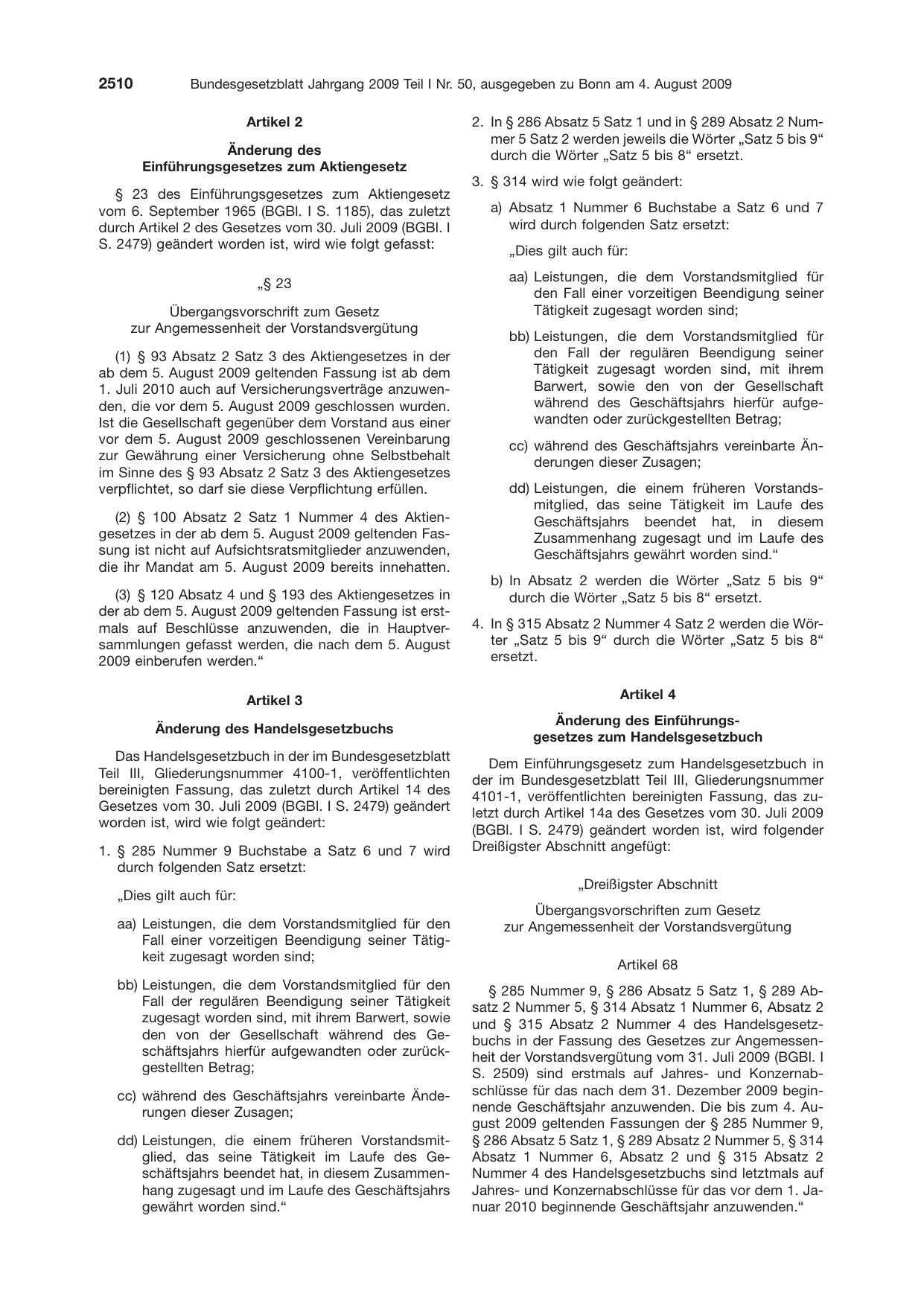 BGBl. 2009, Seite 2510 — Originalseite als Abbildung
