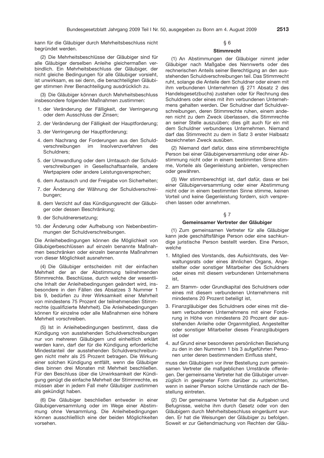 BGBl. 2009, Seite 2513 — Originalseite als Abbildung