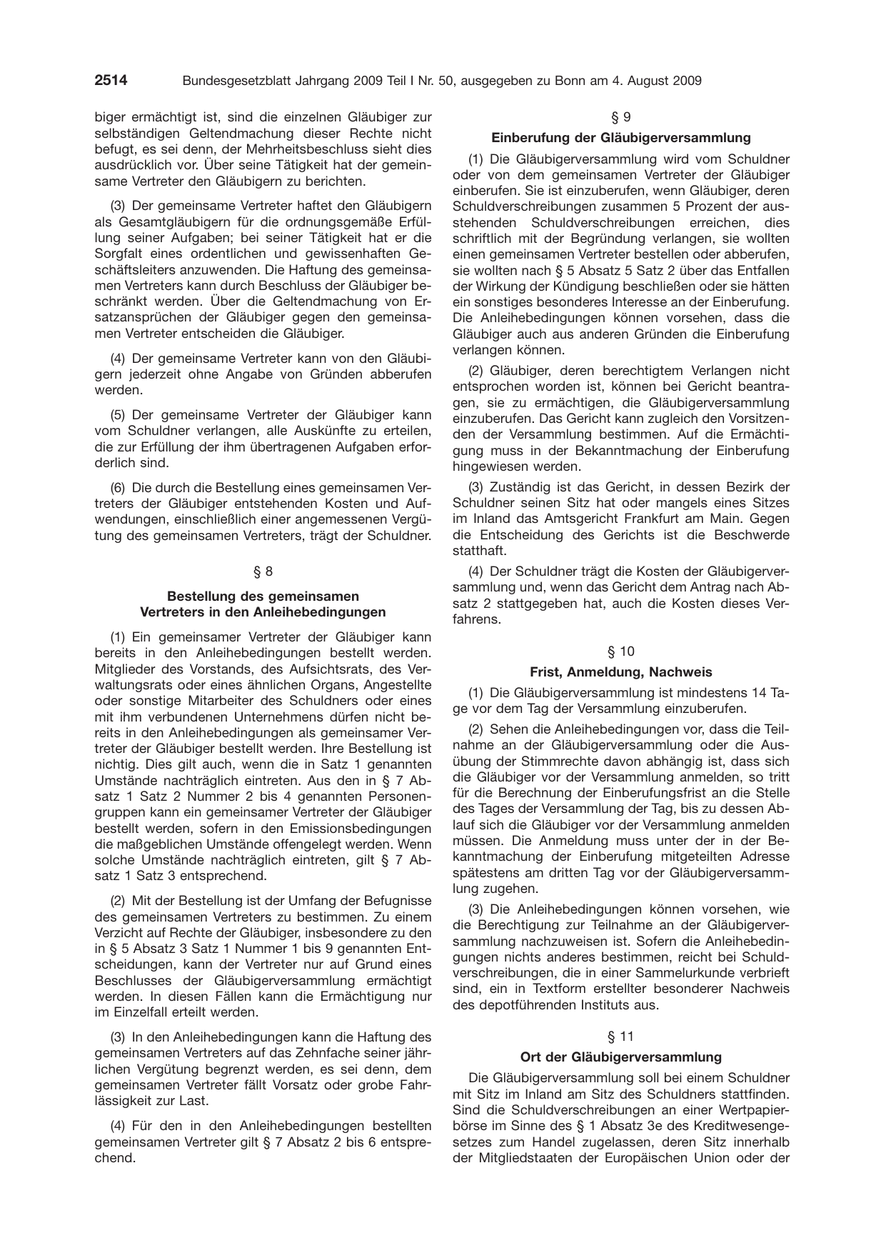 BGBl. 2009, Seite 2514 — Originalseite als Abbildung