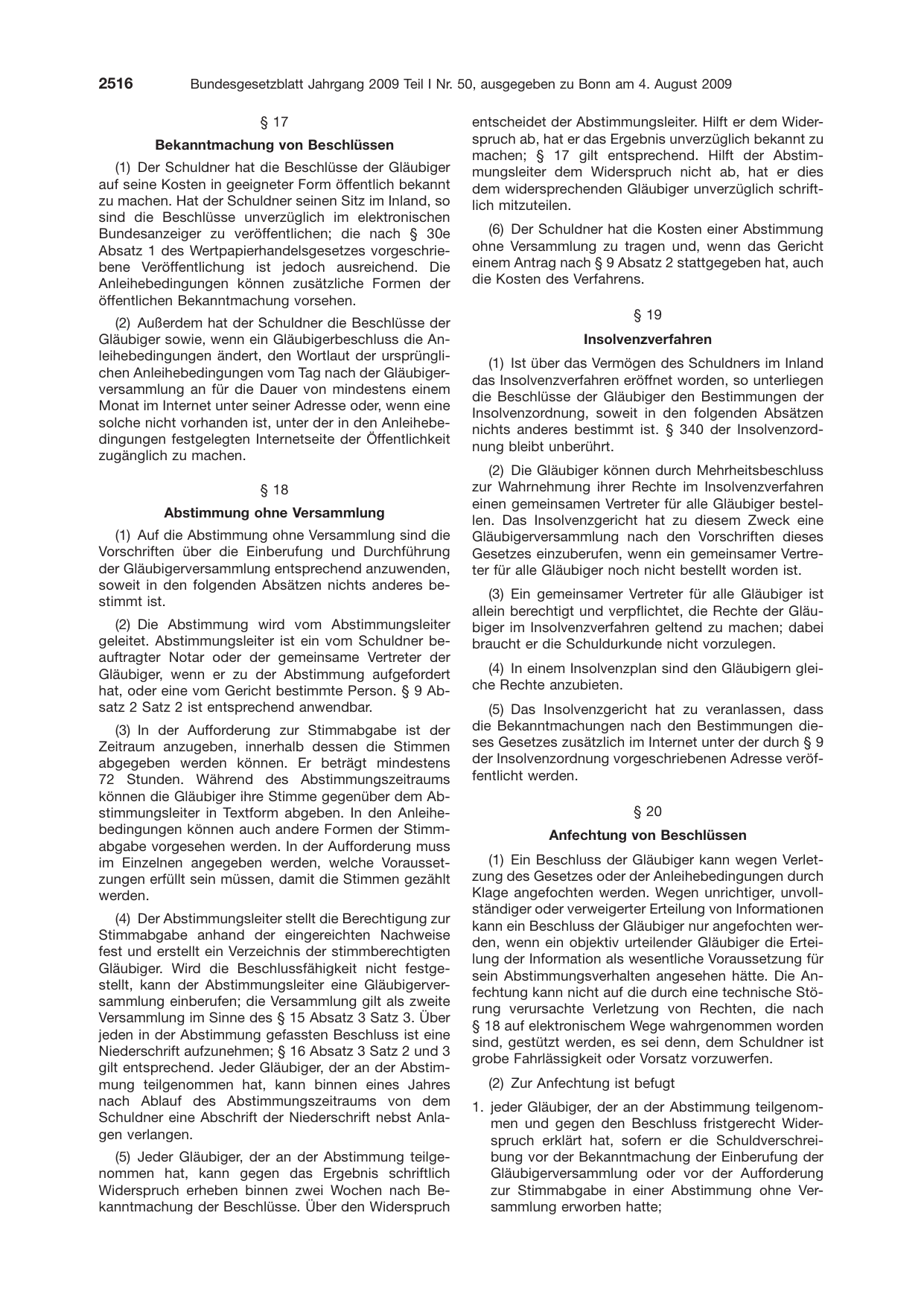BGBl. 2009, Seite 2516 — Originalseite als Abbildung