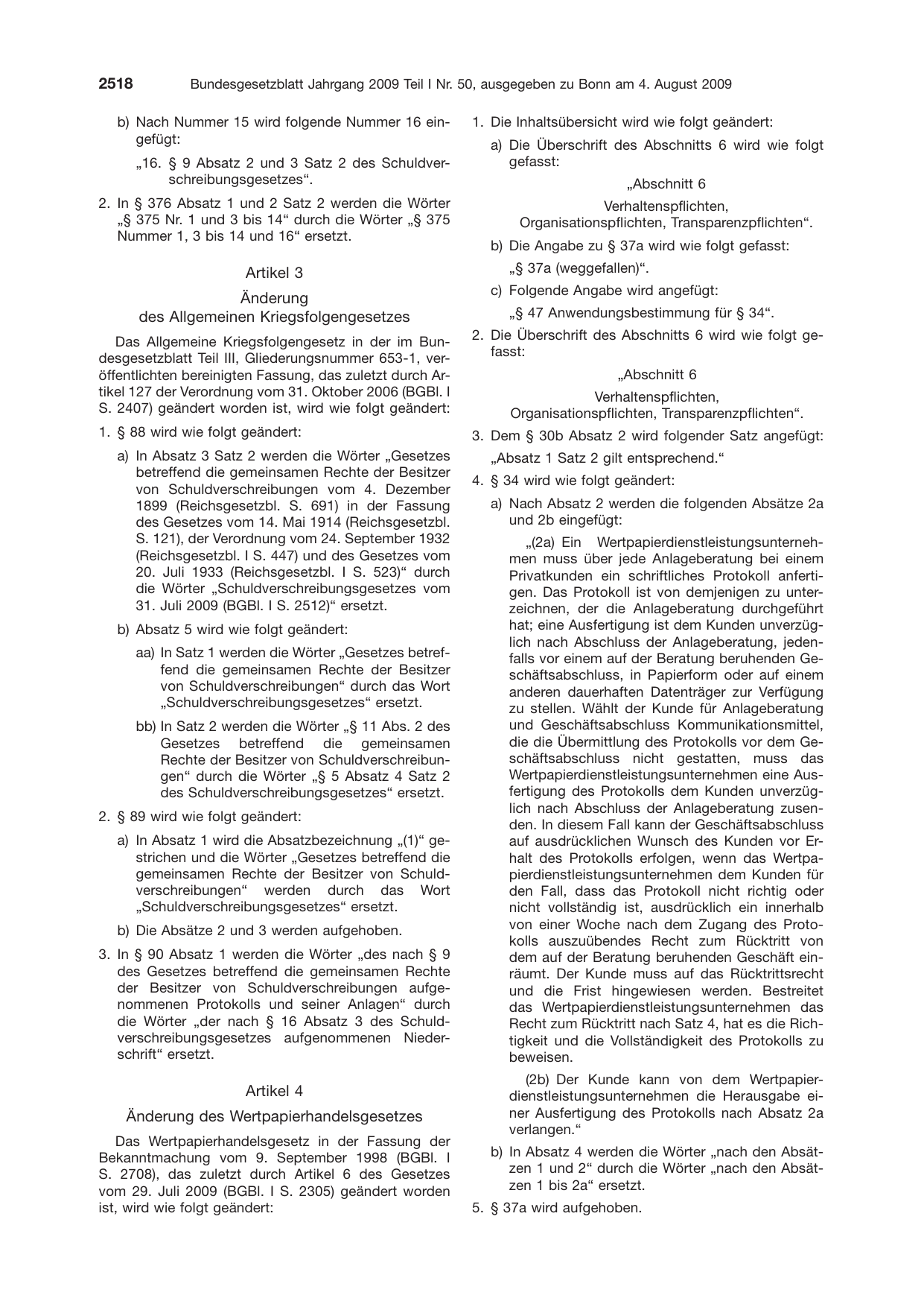 BGBl. 2009, Seite 2518 — Originalseite als Abbildung