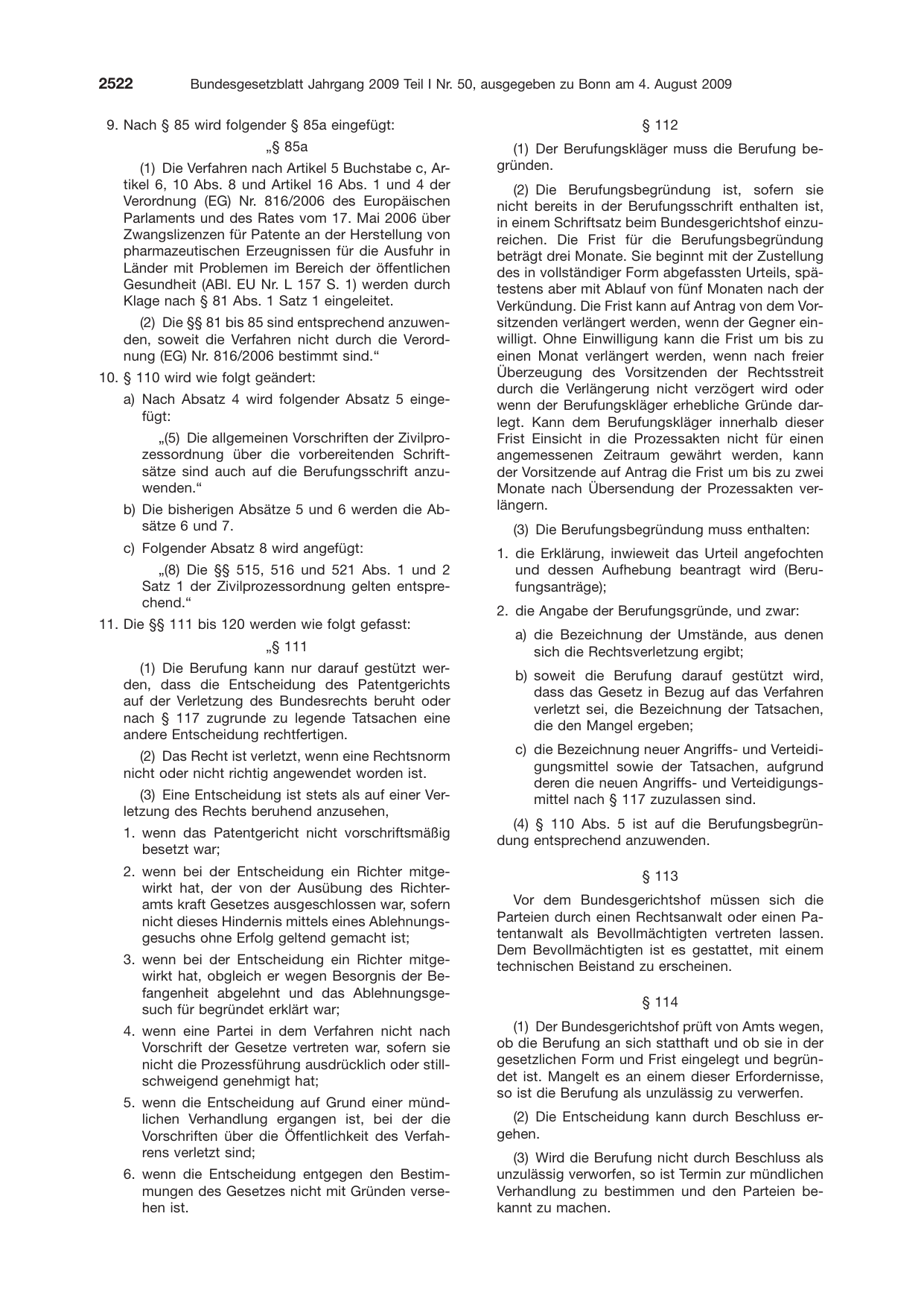 BGBl. 2009, Seite 2522 — Originalseite als Abbildung