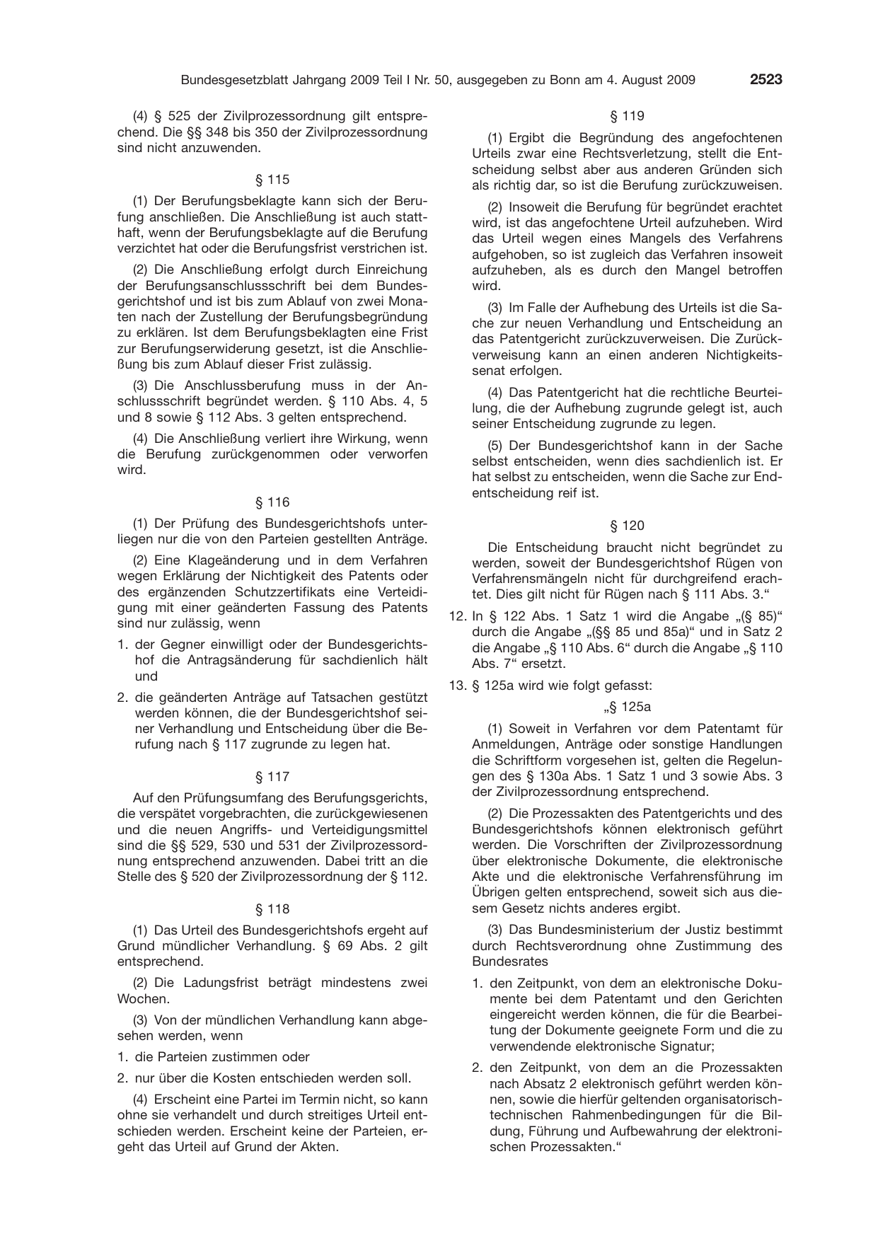 BGBl. 2009, Seite 2523 — Originalseite als Abbildung