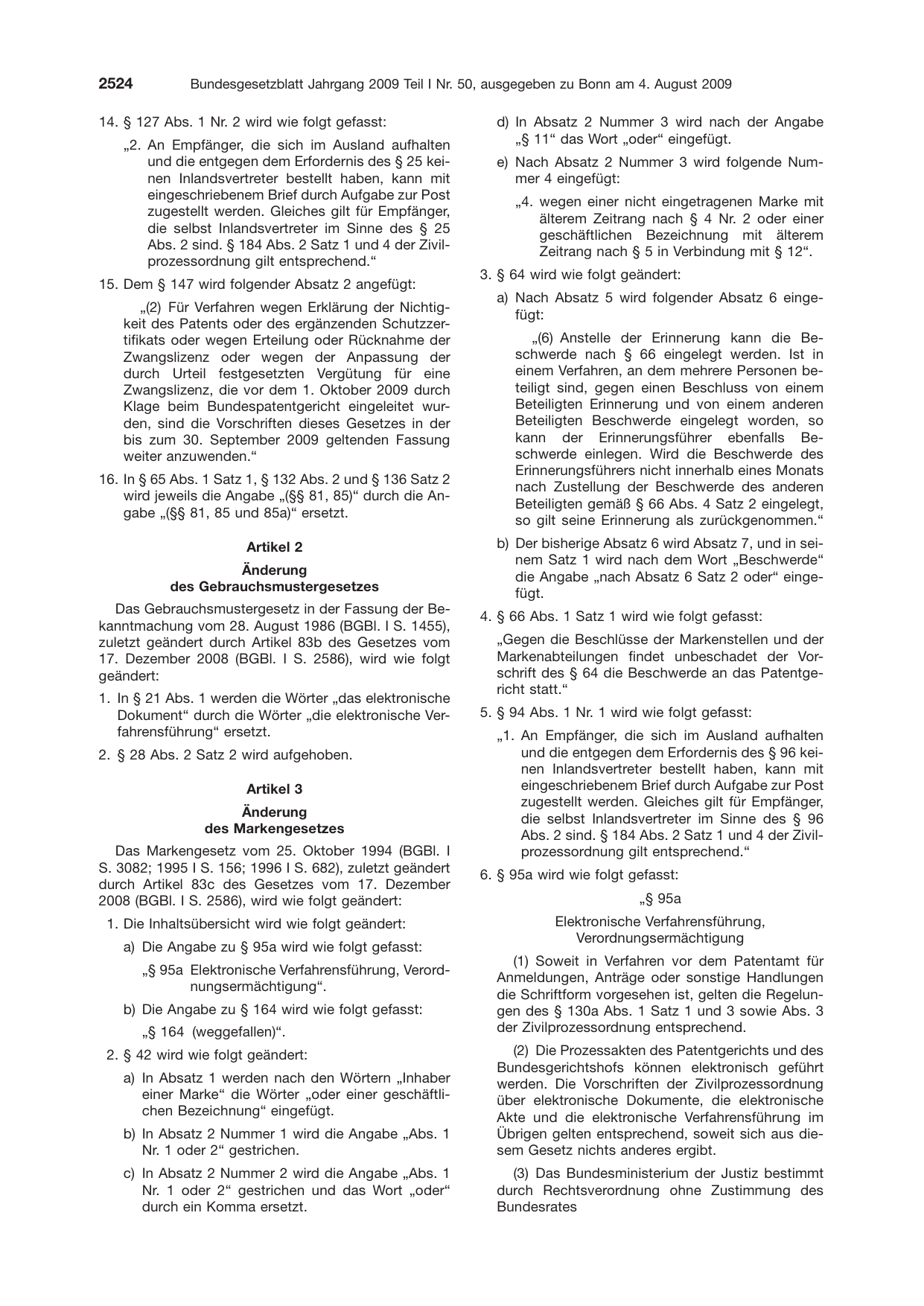 BGBl. 2009, Seite 2524 — Originalseite als Abbildung