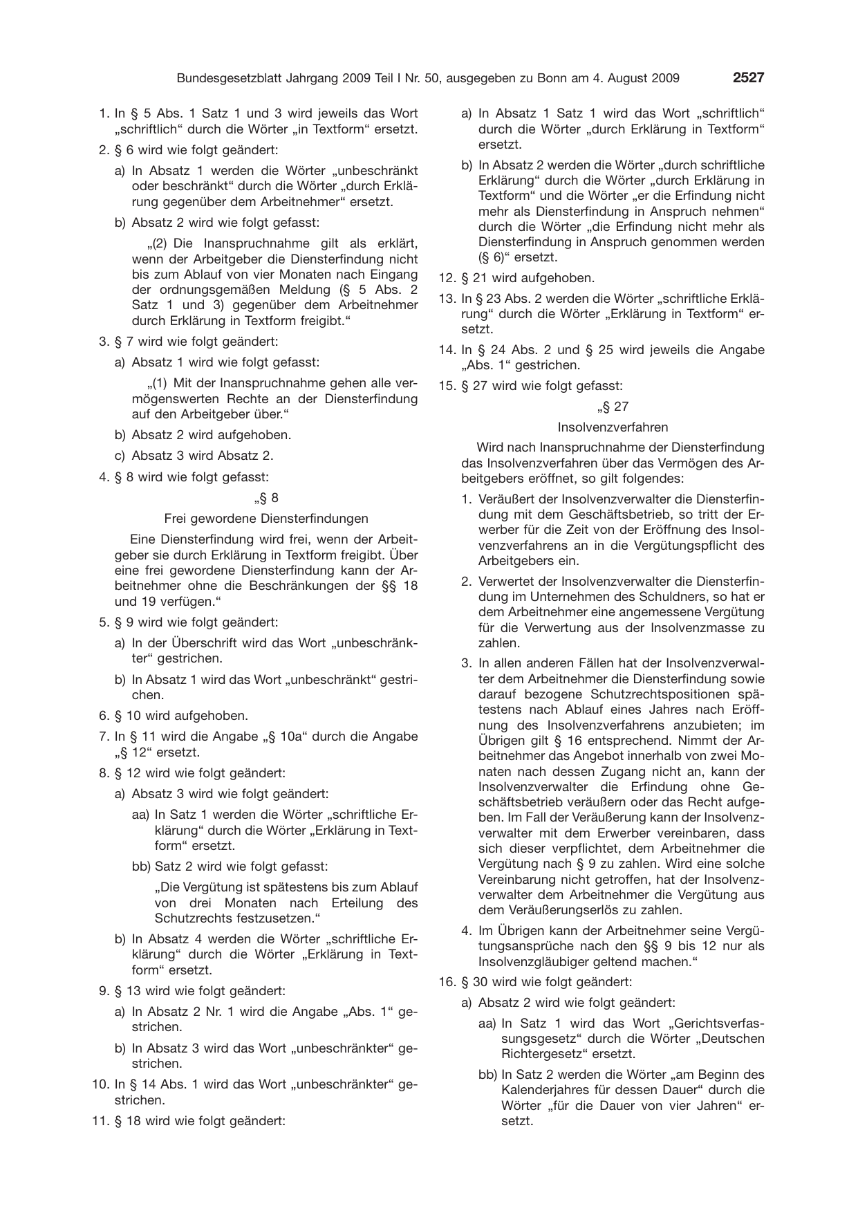BGBl. 2009, Seite 2527 — Originalseite als Abbildung