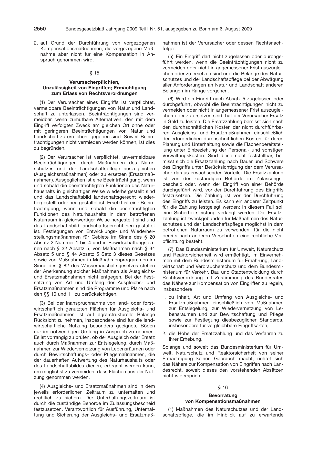 BGBl. 2009, Seite 2550 — Originalseite als Abbildung