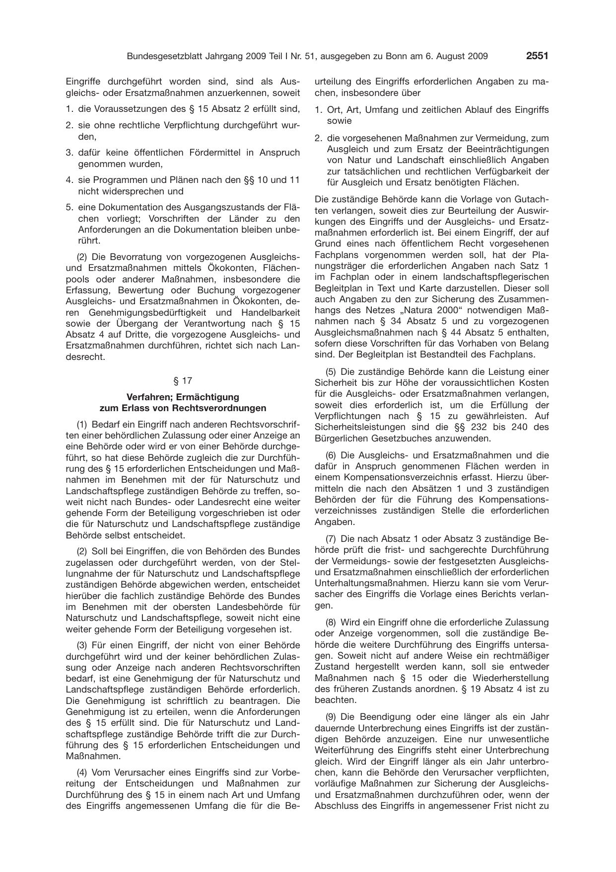 BGBl. 2009, Seite 2551 — Originalseite als Abbildung