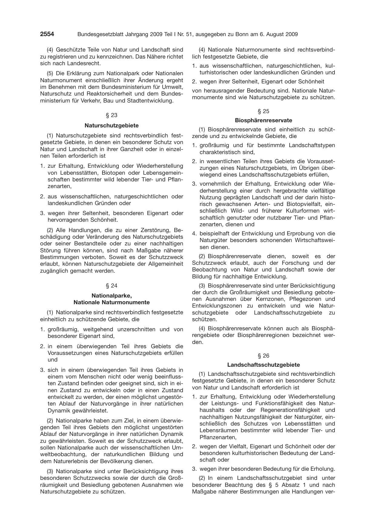 BGBl. 2009, Seite 2554 — Originalseite als Abbildung