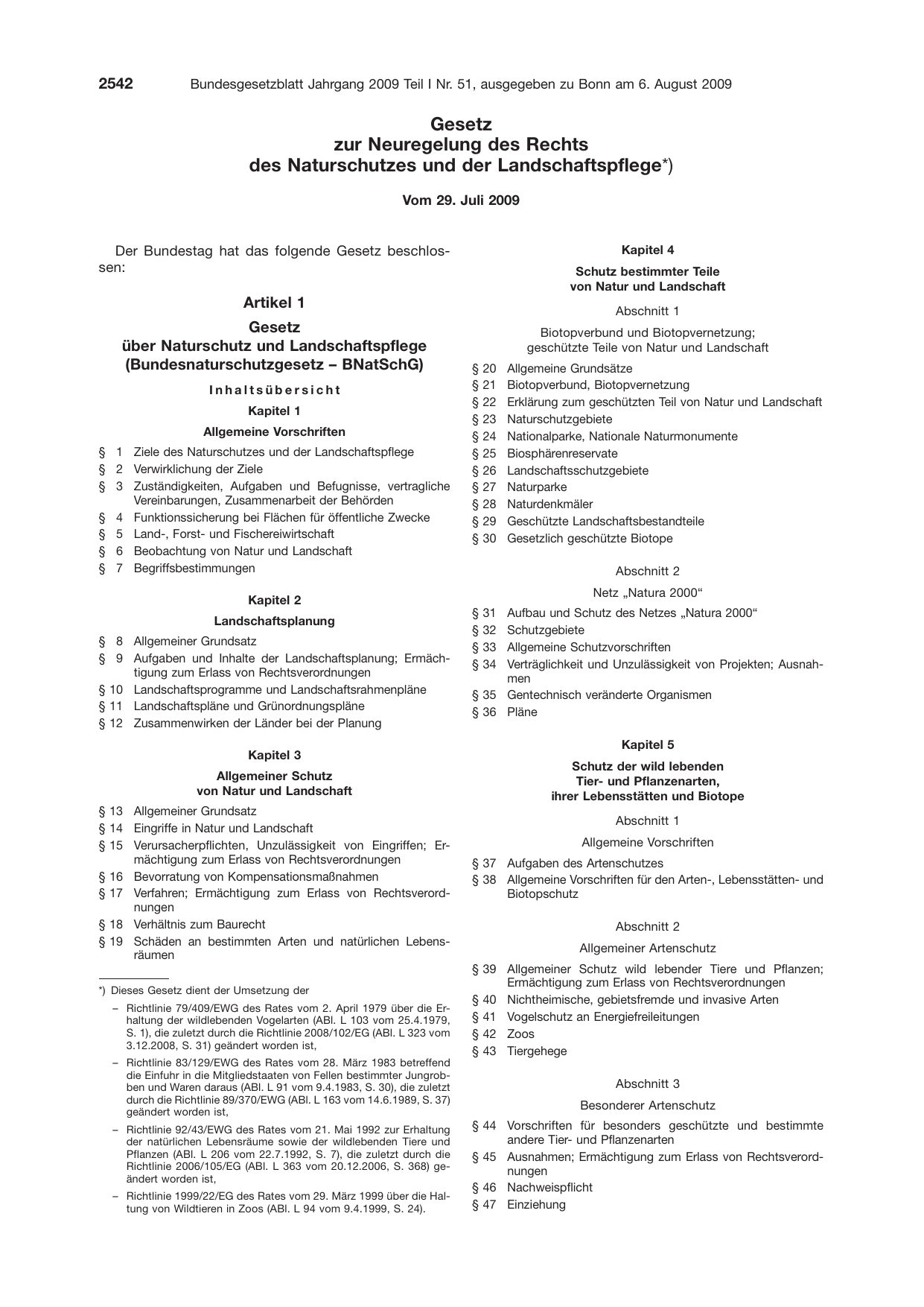BGBl. 2009, Seite 2542 — Originalseite als Abbildung