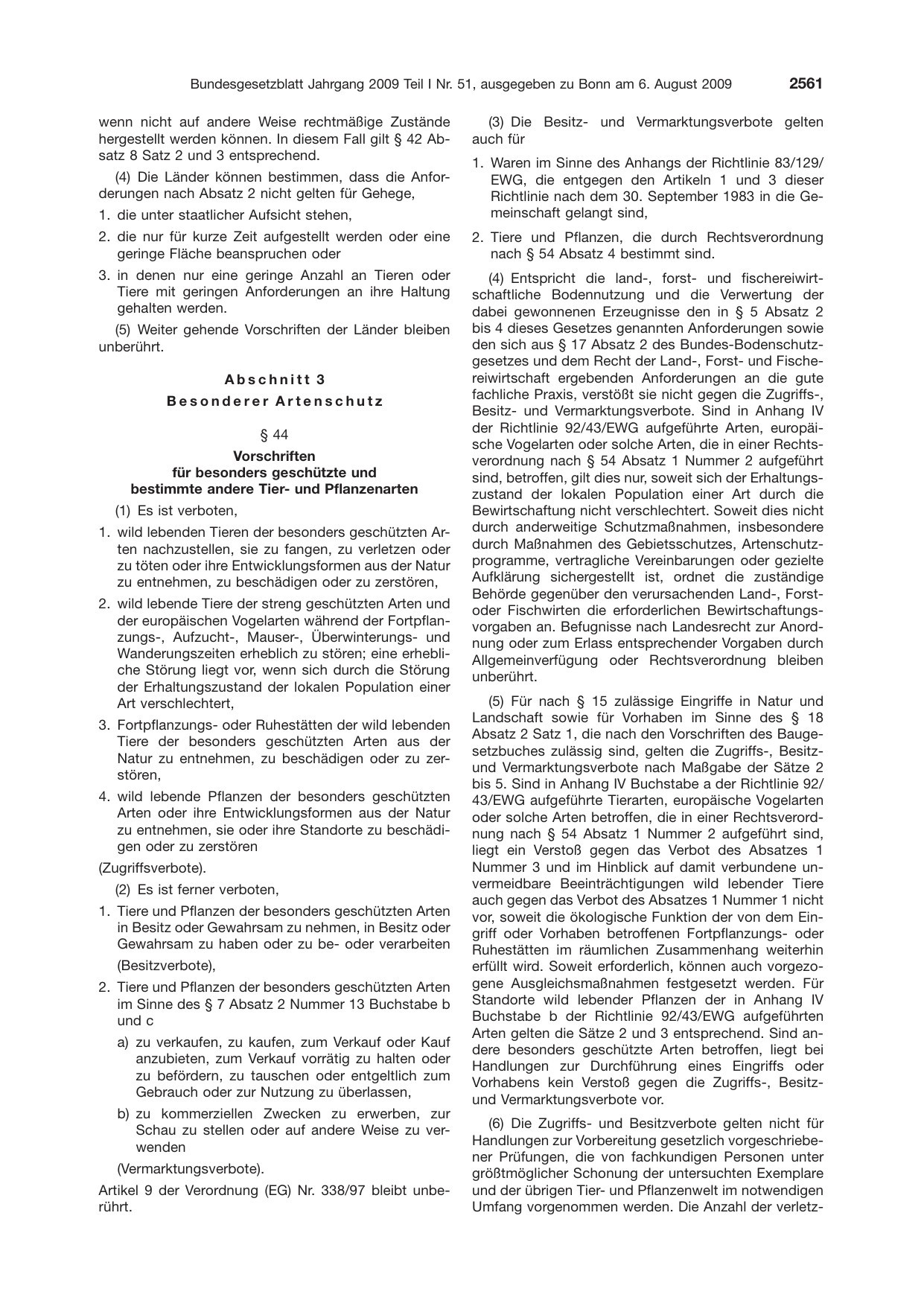 BGBl. 2009, Seite 2561 — Originalseite als Abbildung