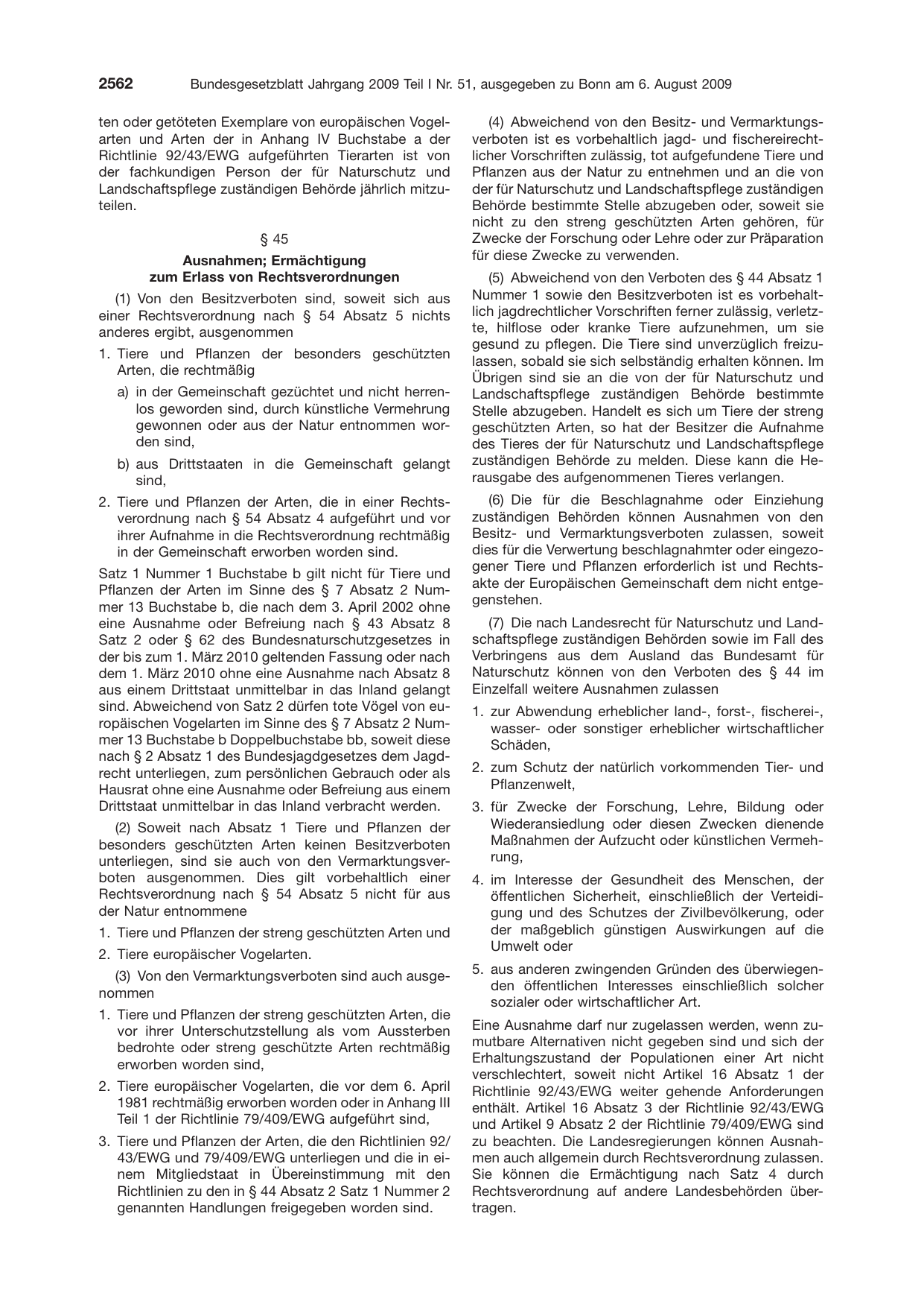 BGBl. 2009, Seite 2562 — Originalseite als Abbildung