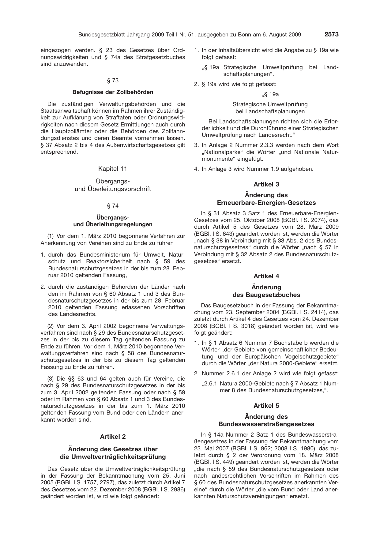 BGBl. 2009, Seite 2573 — Originalseite als Abbildung