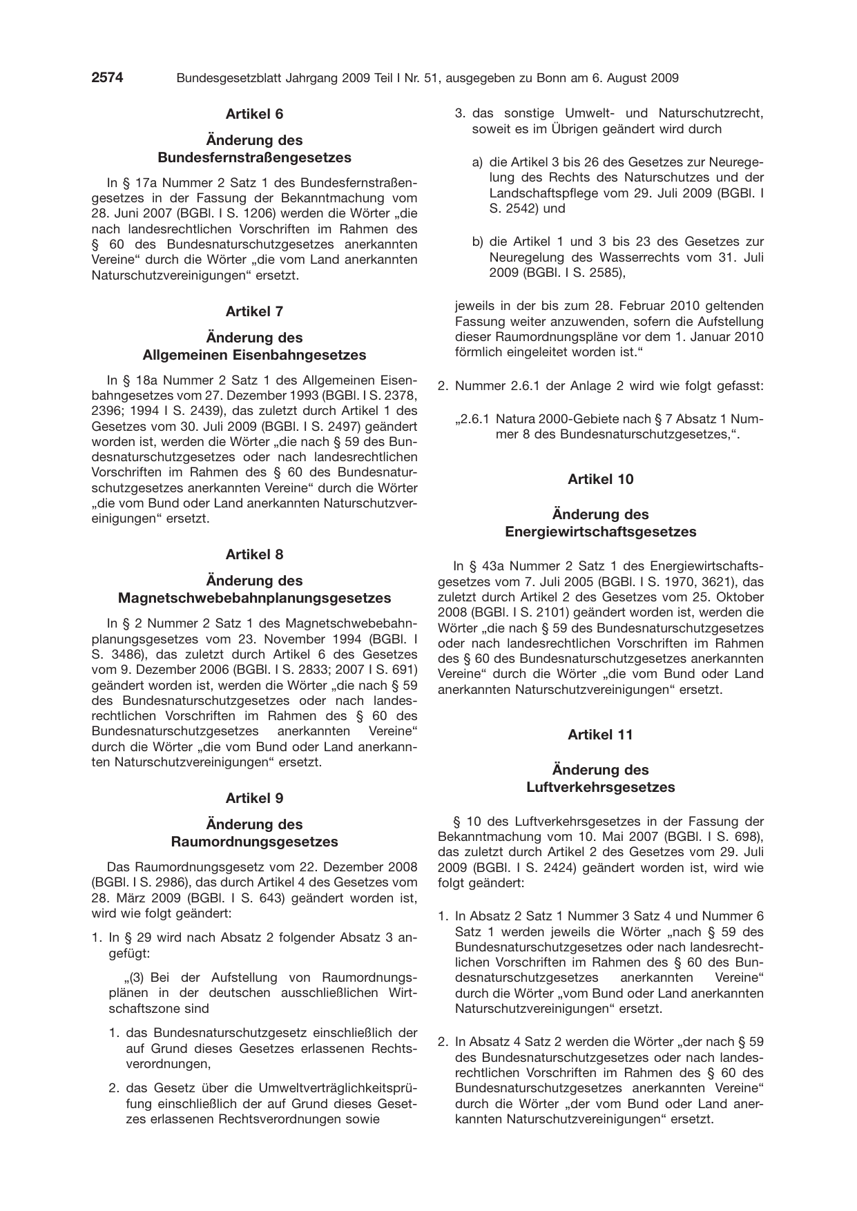 BGBl. 2009, Seite 2574 — Originalseite als Abbildung