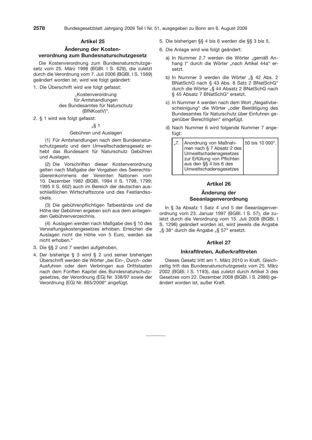 BGBl. 2009, Seite 2578 — Originalseite als Abbildung