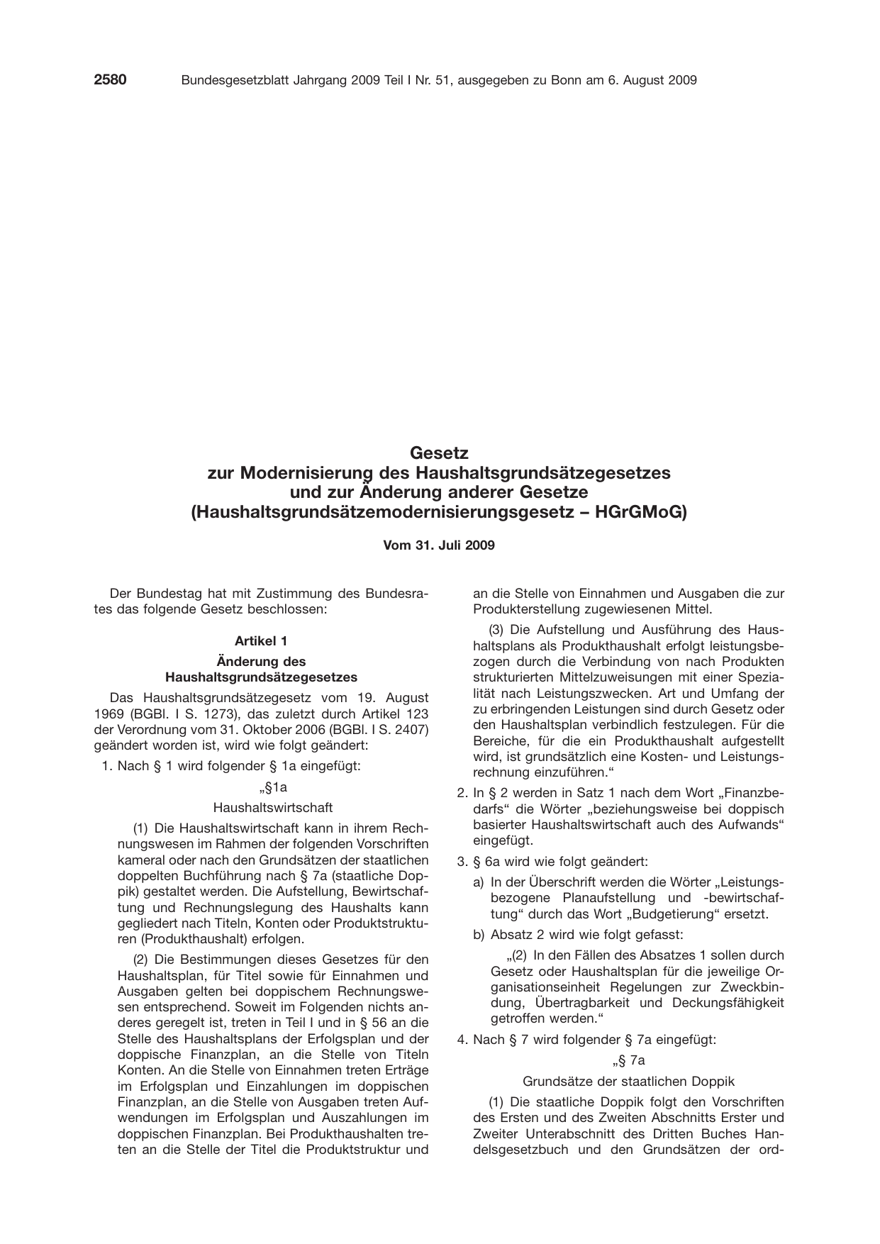 BGBl. 2009, Seite 2580 — Originalseite als Abbildung