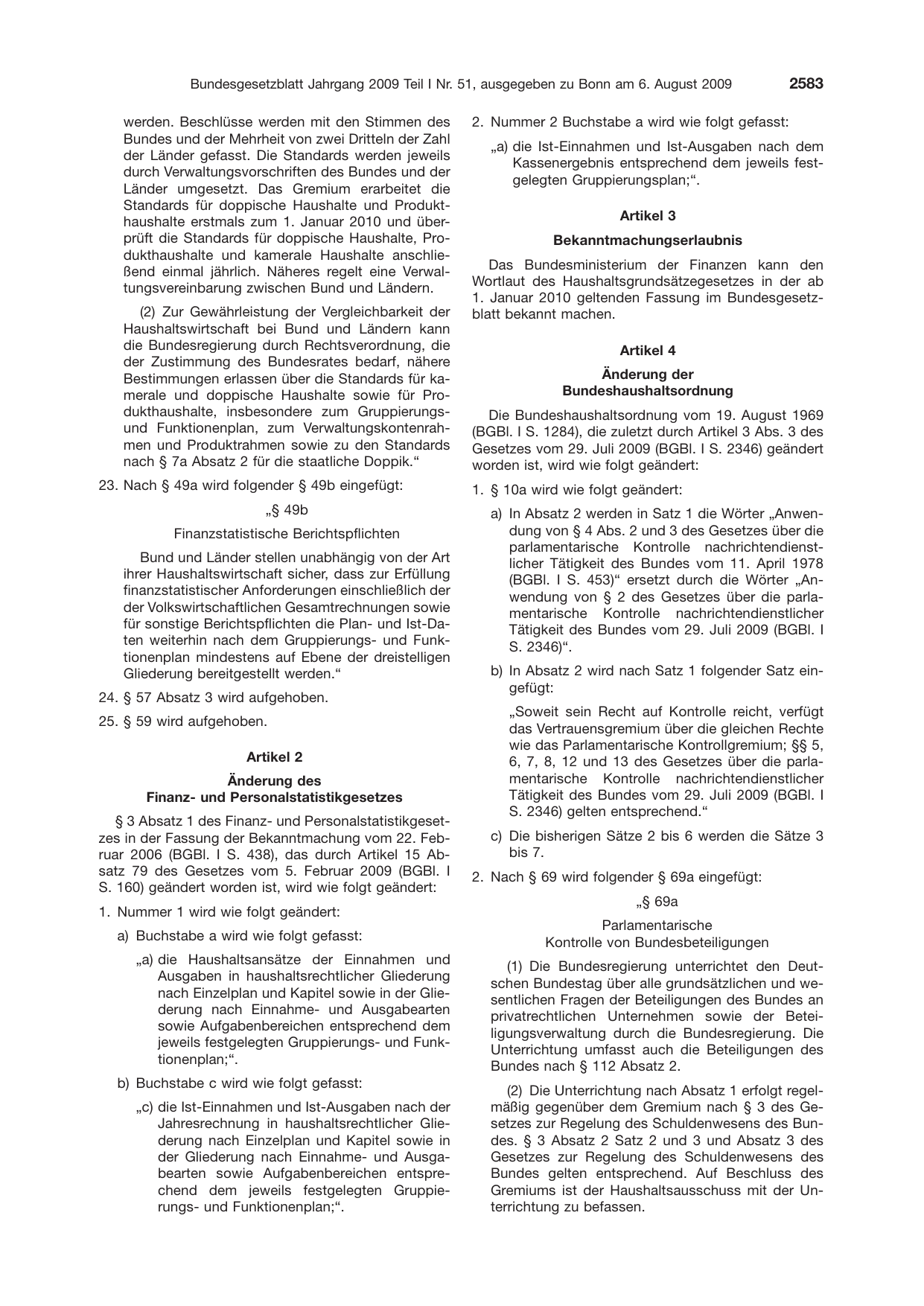 BGBl. 2009, Seite 2583 — Originalseite als Abbildung