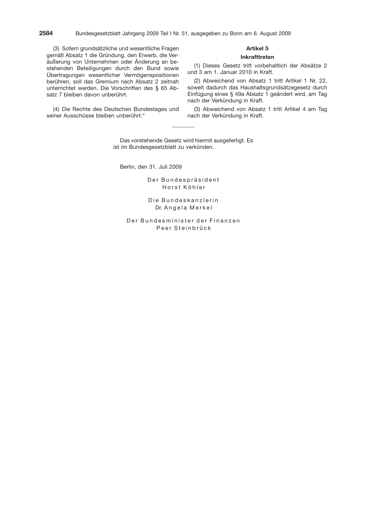 BGBl. 2009, Seite 2584 — Originalseite als Abbildung
