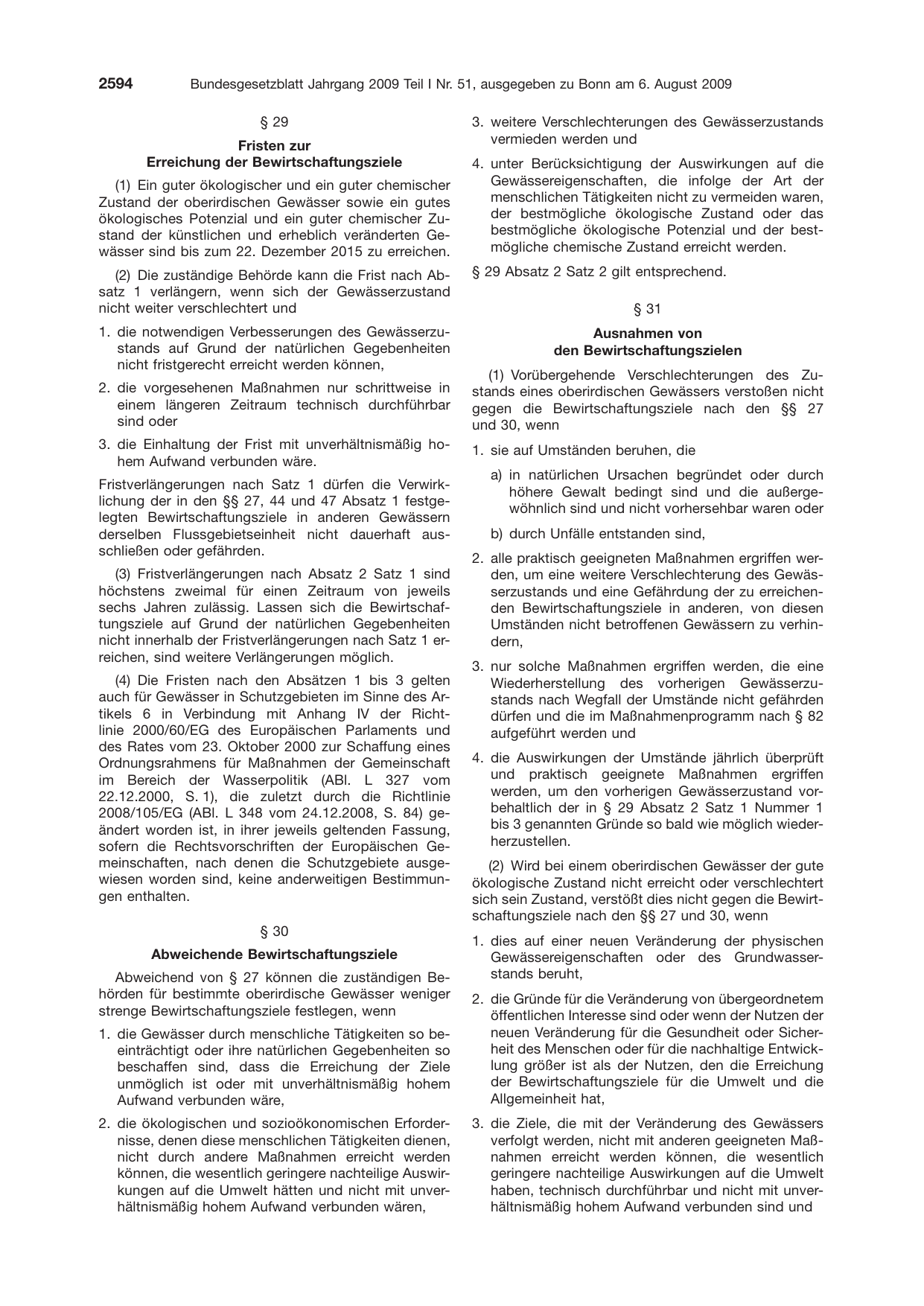 BGBl. 2009, Seite 2594 — Originalseite als Abbildung