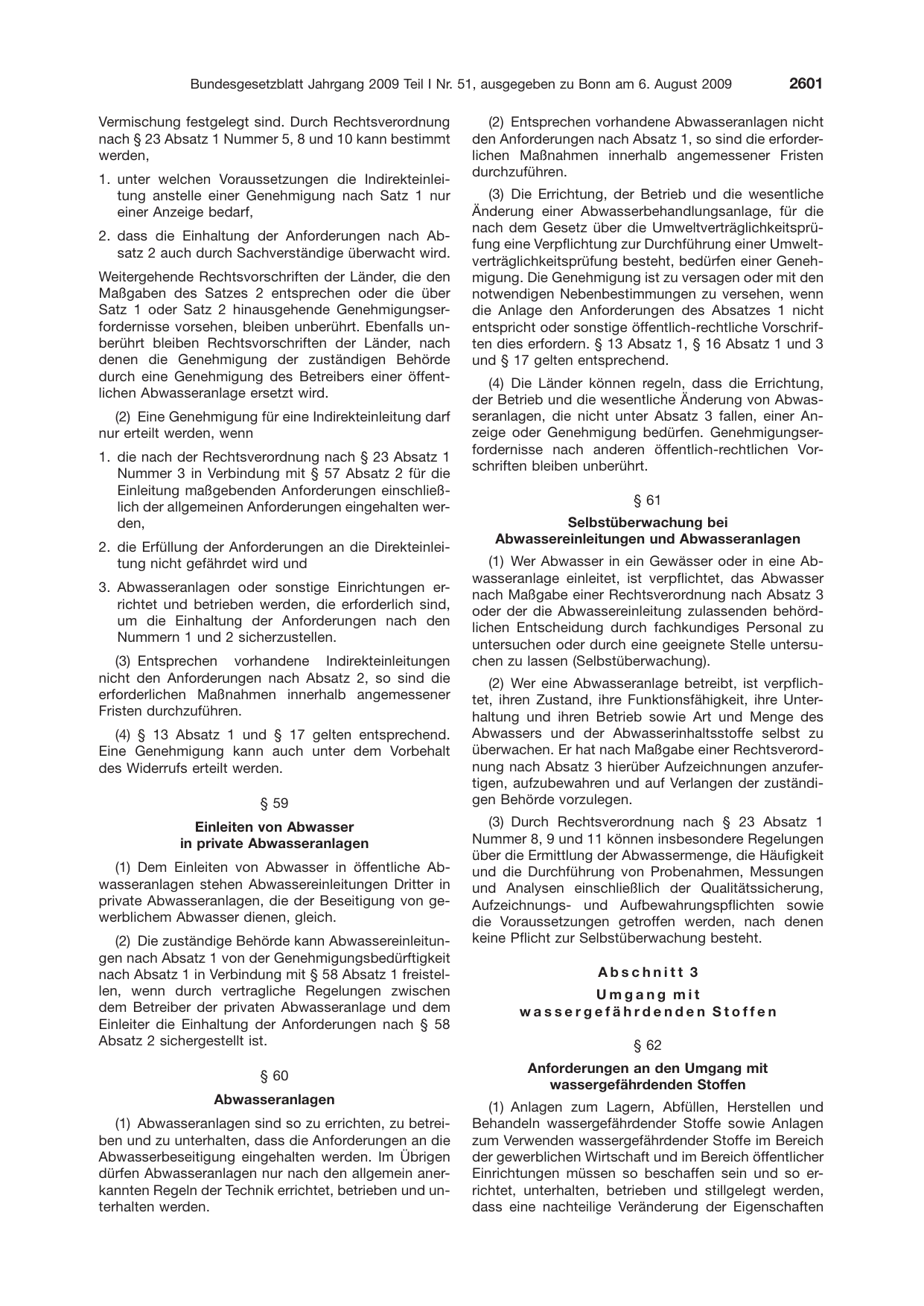 BGBl. 2009, Seite 2601 — Originalseite als Abbildung