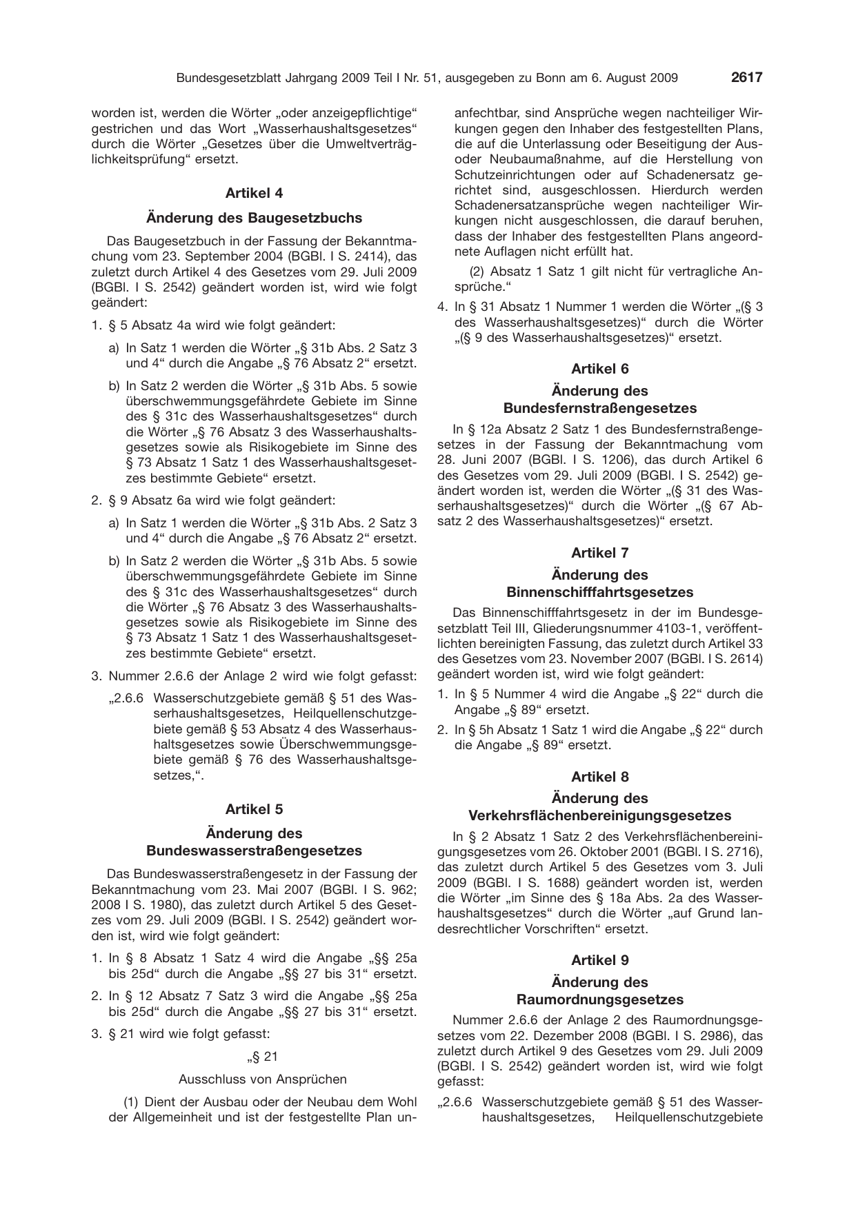 BGBl. 2009, Seite 2617 — Originalseite als Abbildung