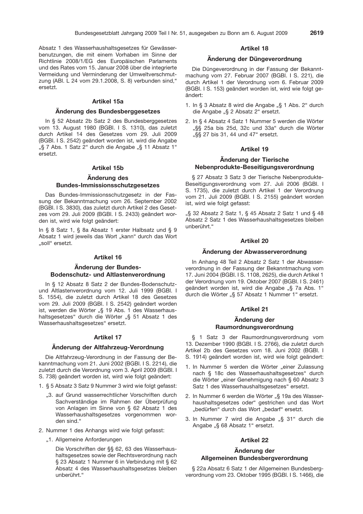 BGBl. 2009, Seite 2619 — Originalseite als Abbildung