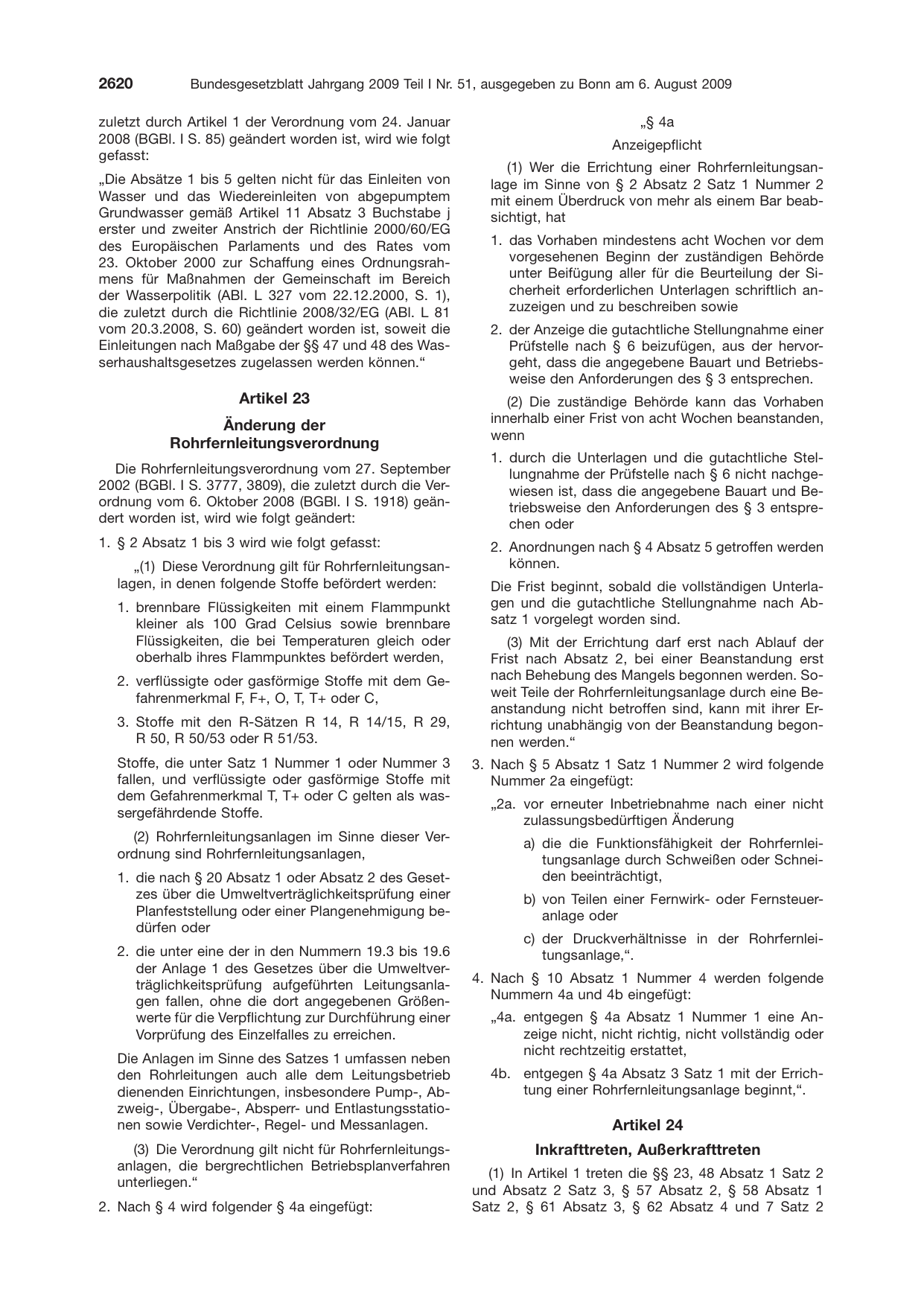 BGBl. 2009, Seite 2620 — Originalseite als Abbildung