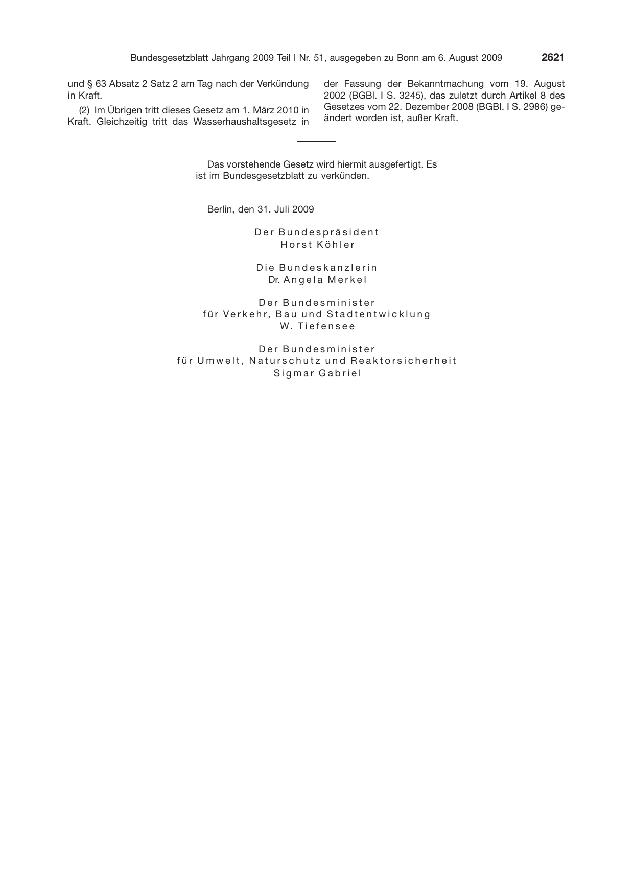 BGBl. 2009, Seite 2621 — Originalseite als Abbildung