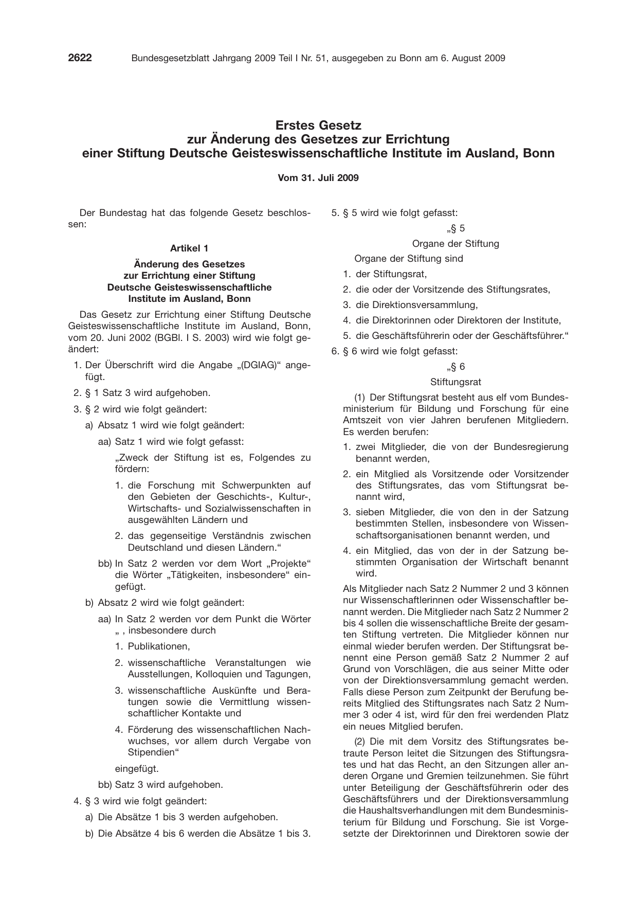 BGBl. 2009, Seite 2622 — Originalseite als Abbildung