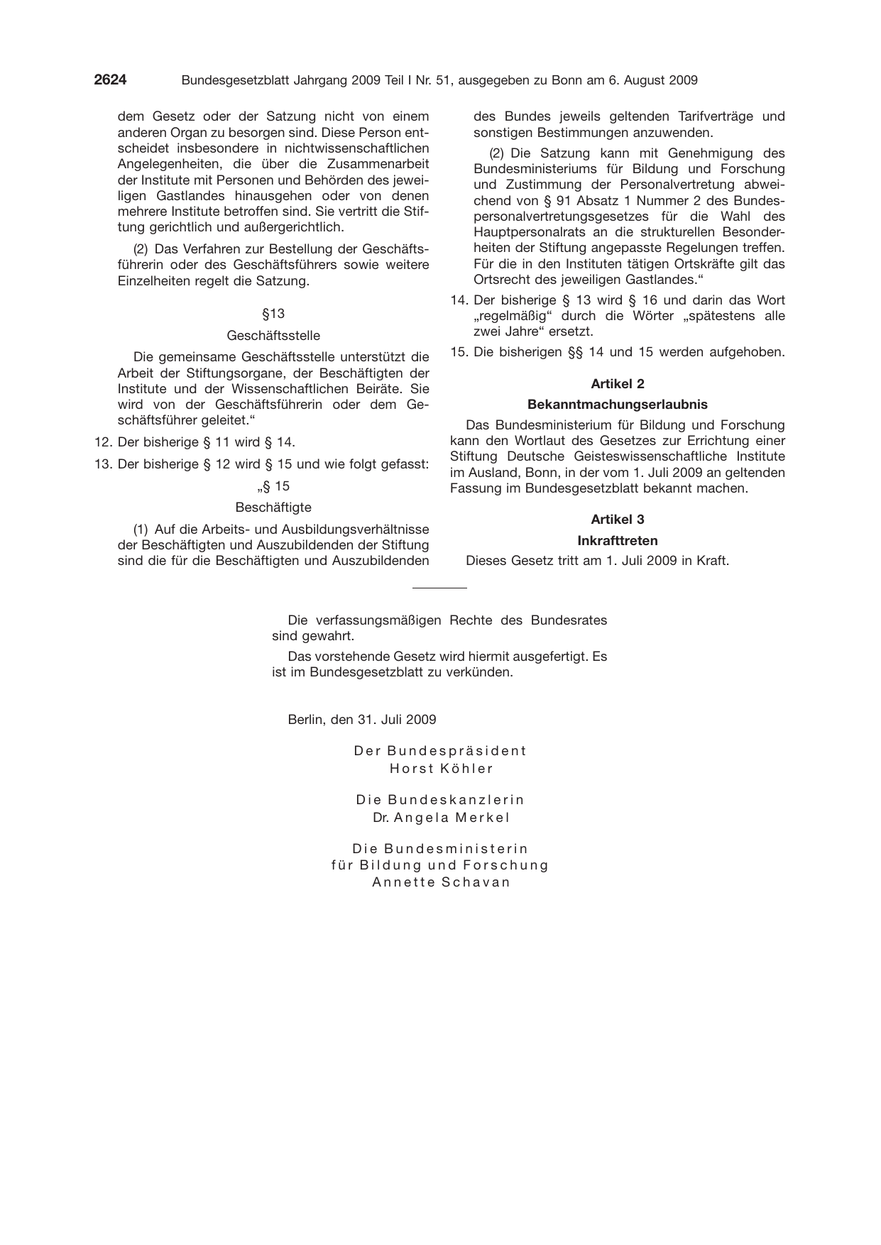 BGBl. 2009, Seite 2624 — Originalseite als Abbildung