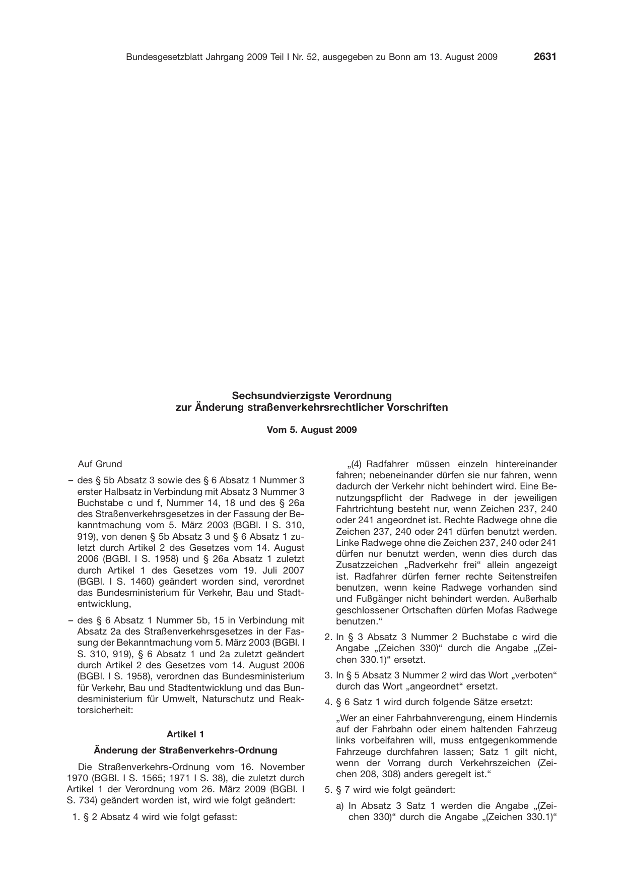 BGBl. 2009, Seite 2631 — Originalseite als Abbildung