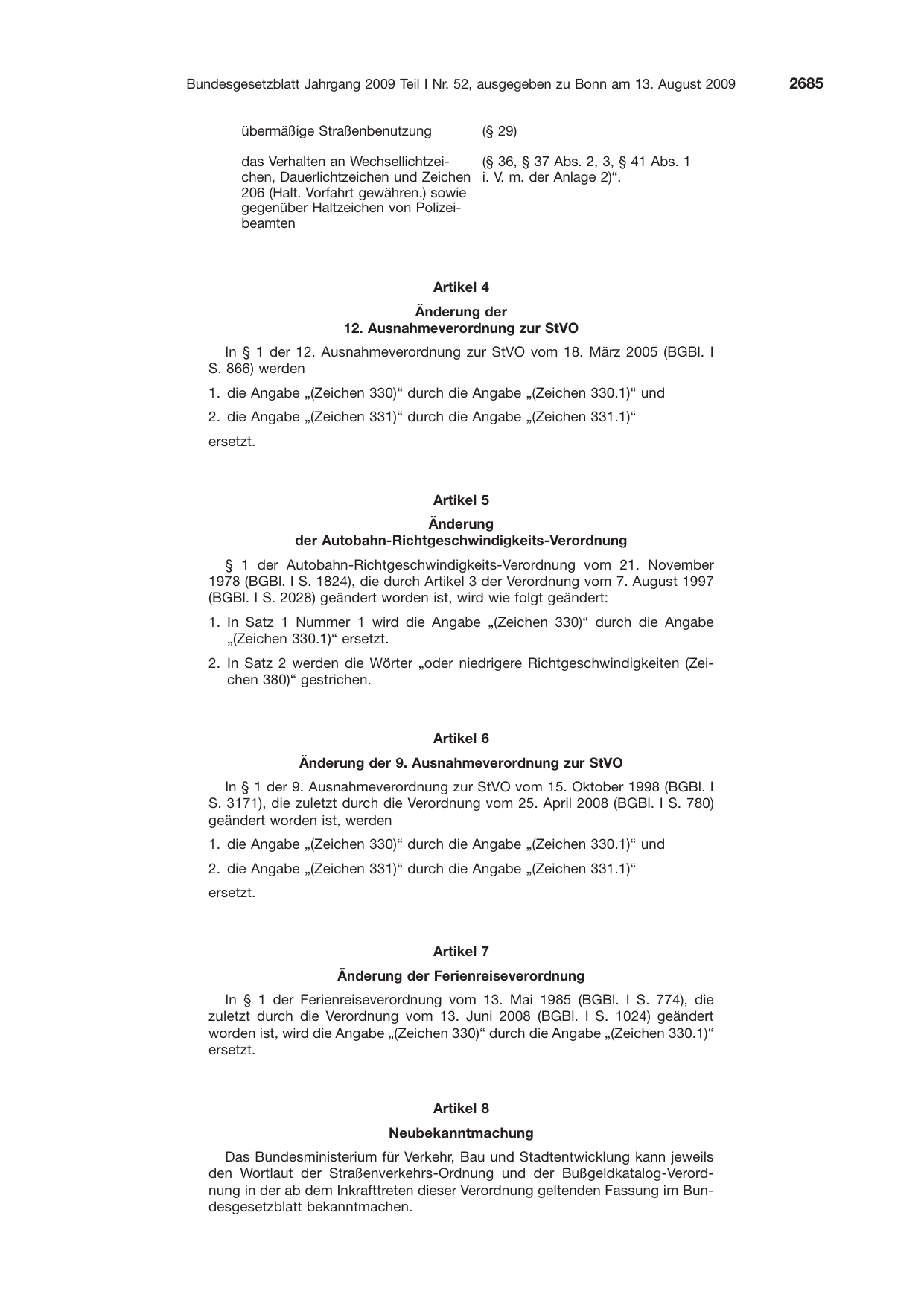 BGBl. 2009, Seite 2685 — Originalseite als Abbildung