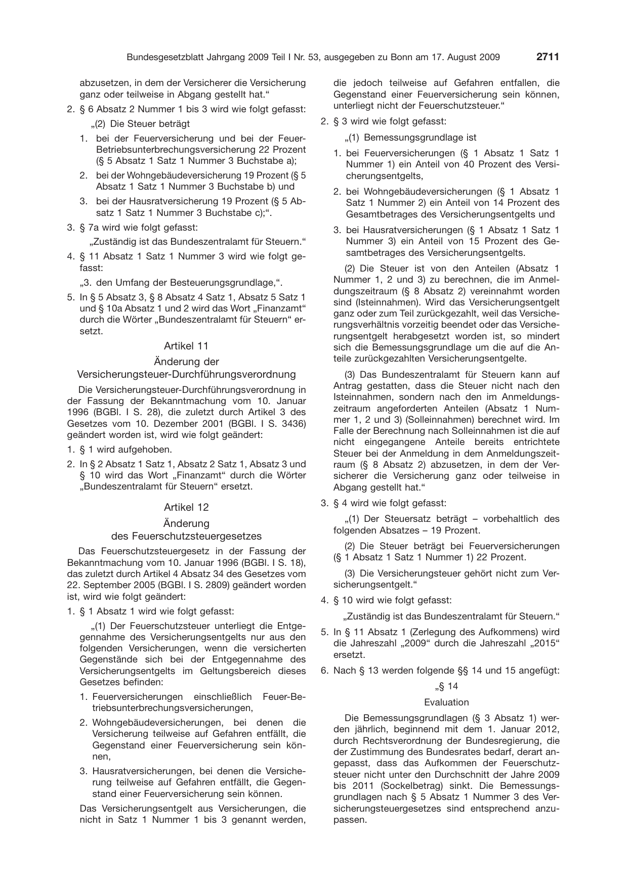 BGBl. 2009, Seite 2711 — Originalseite als Abbildung