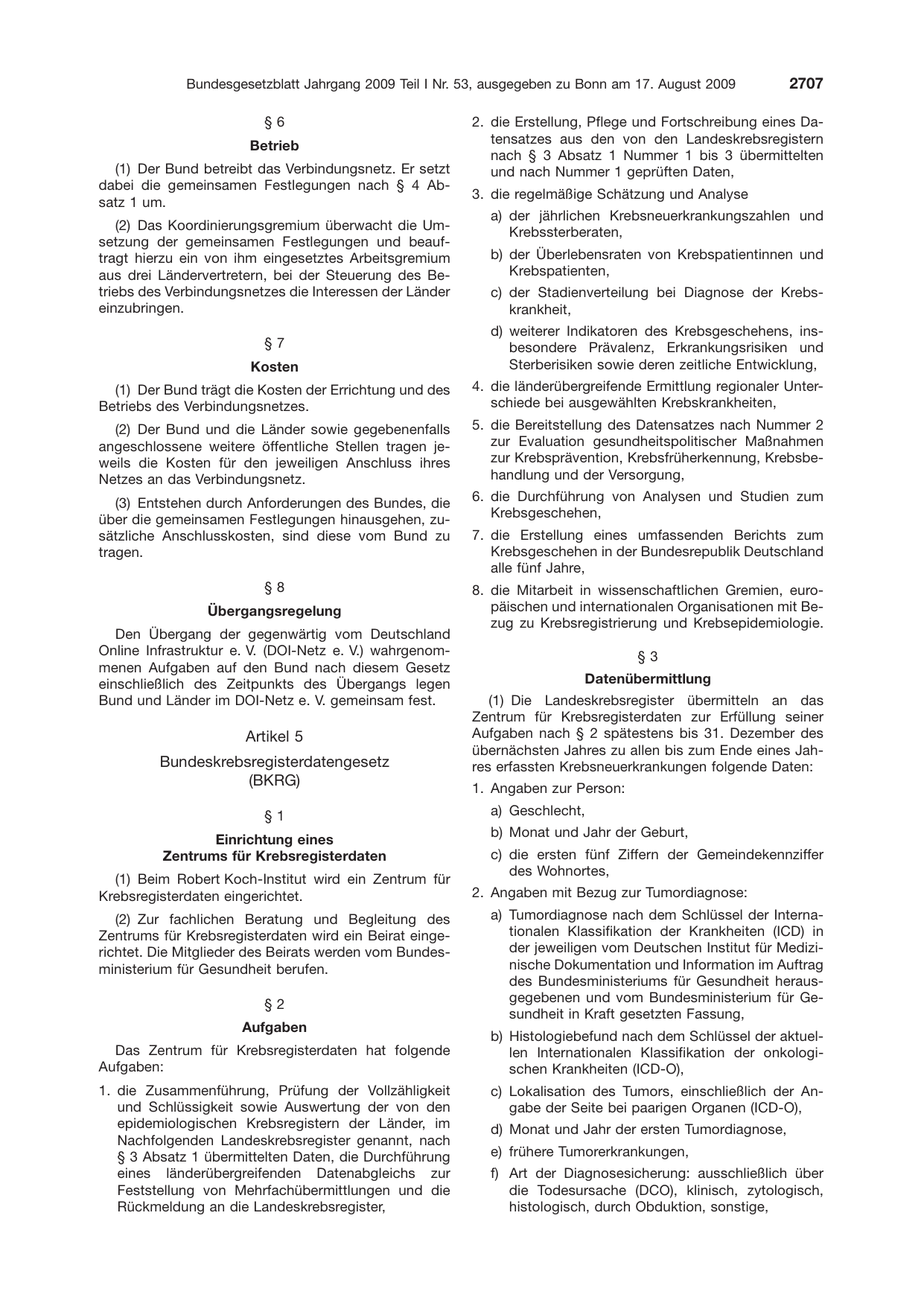 BGBl. 2009, Seite 2707 — Originalseite als Abbildung