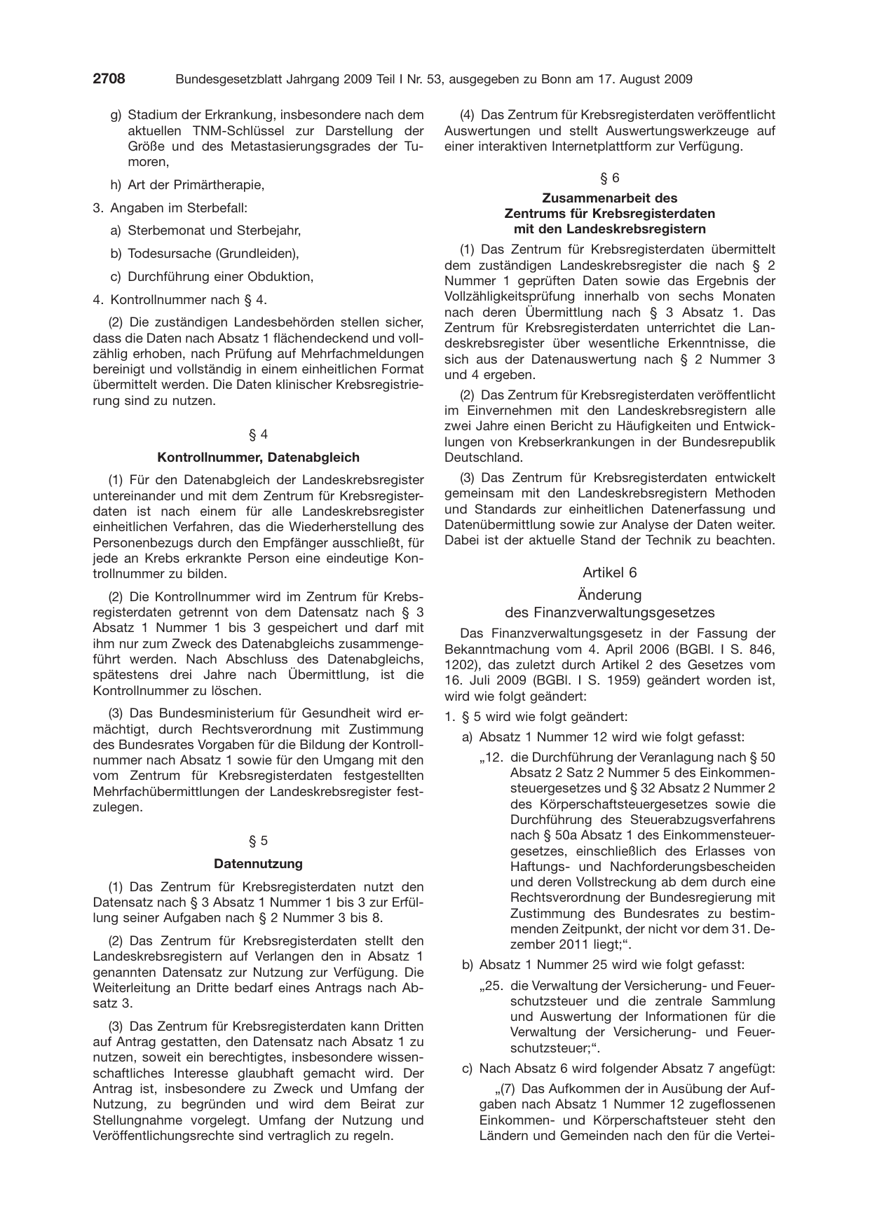 BGBl. 2009, Seite 2708 — Originalseite als Abbildung
