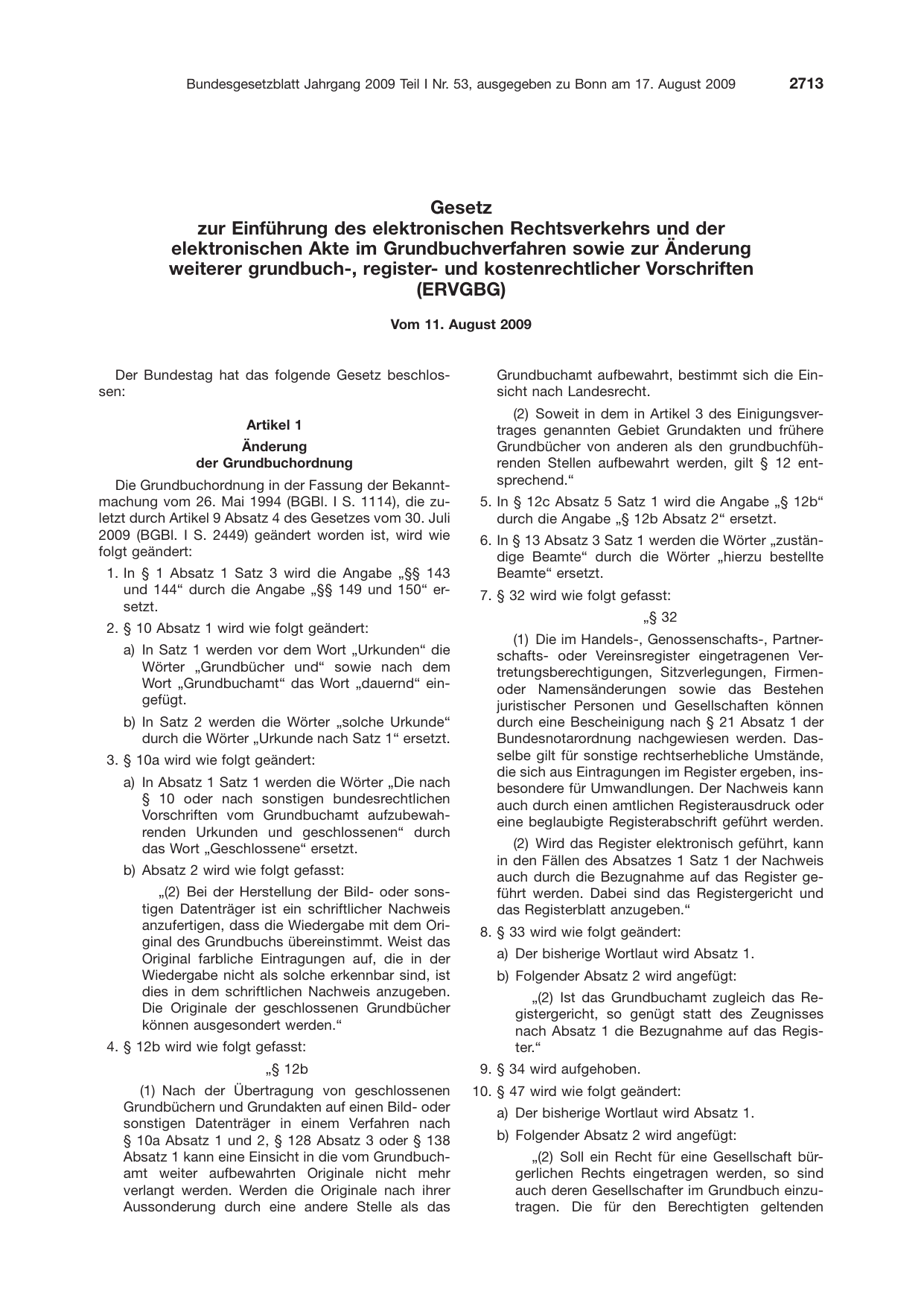 BGBl. 2009, Seite 2713 — Originalseite als Abbildung