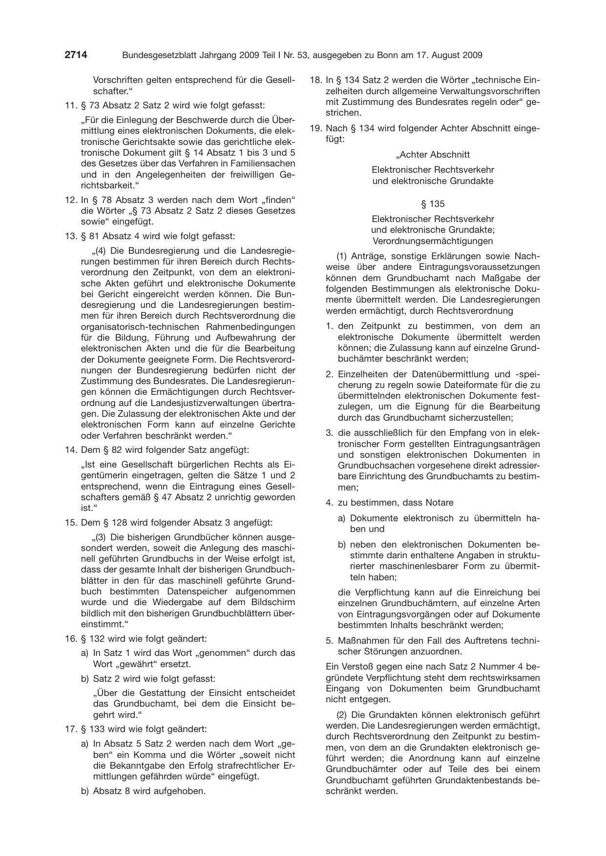 BGBl. 2009, Seite 2714 — Originalseite als Abbildung