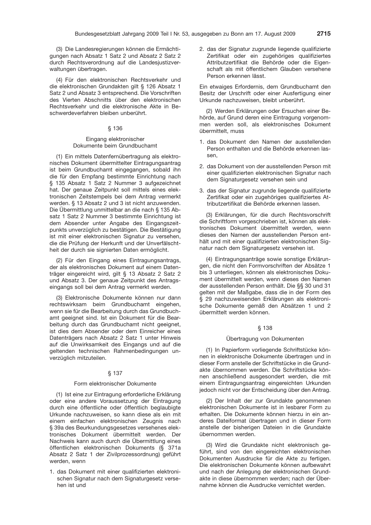 BGBl. 2009, Seite 2715 — Originalseite als Abbildung