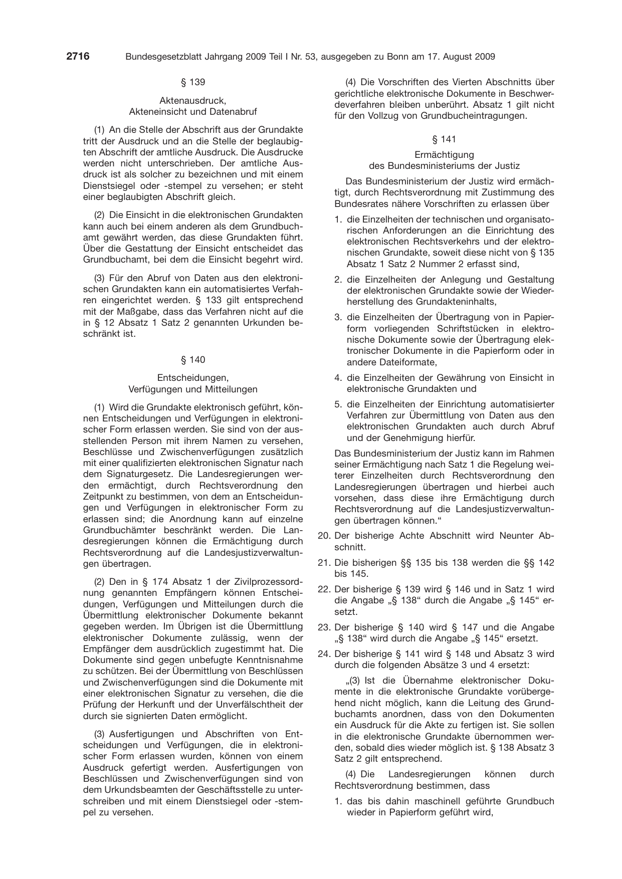 BGBl. 2009, Seite 2716 — Originalseite als Abbildung