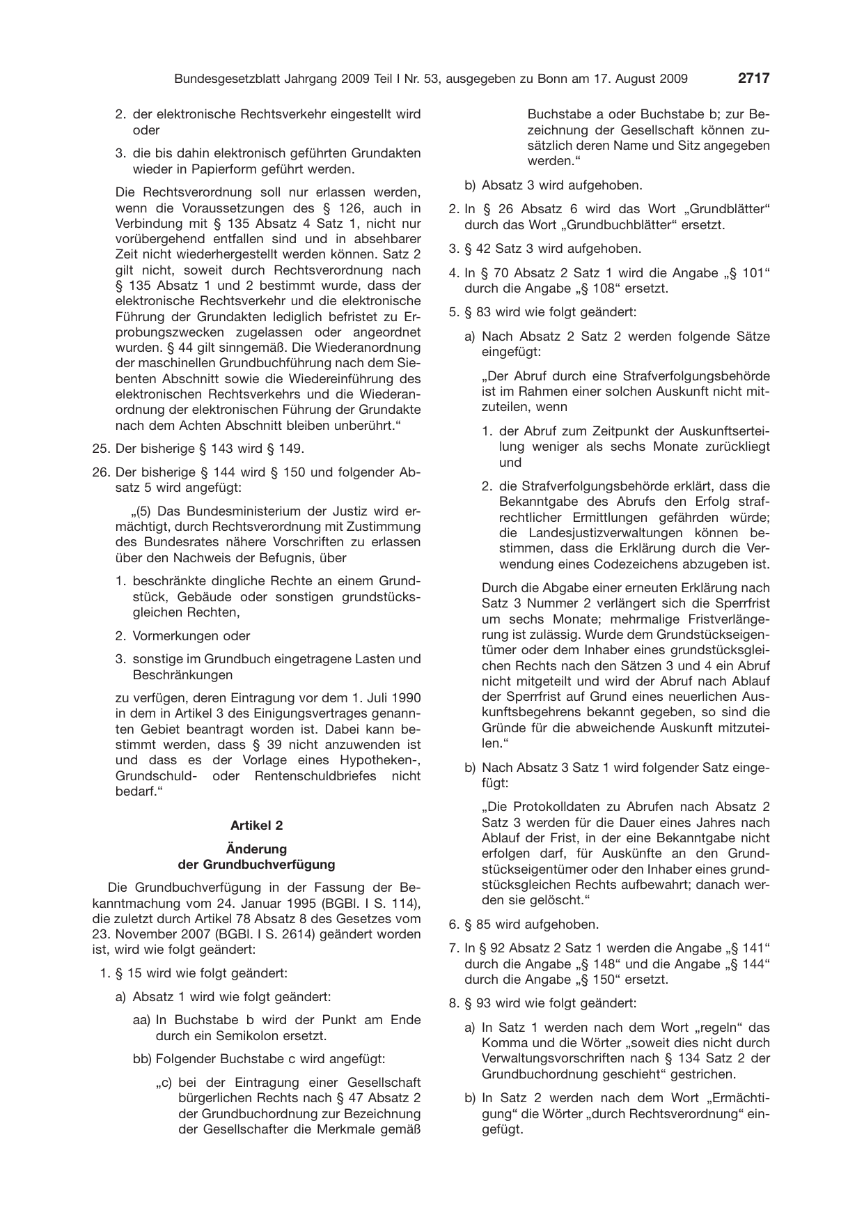 BGBl. 2009, Seite 2717 — Originalseite als Abbildung