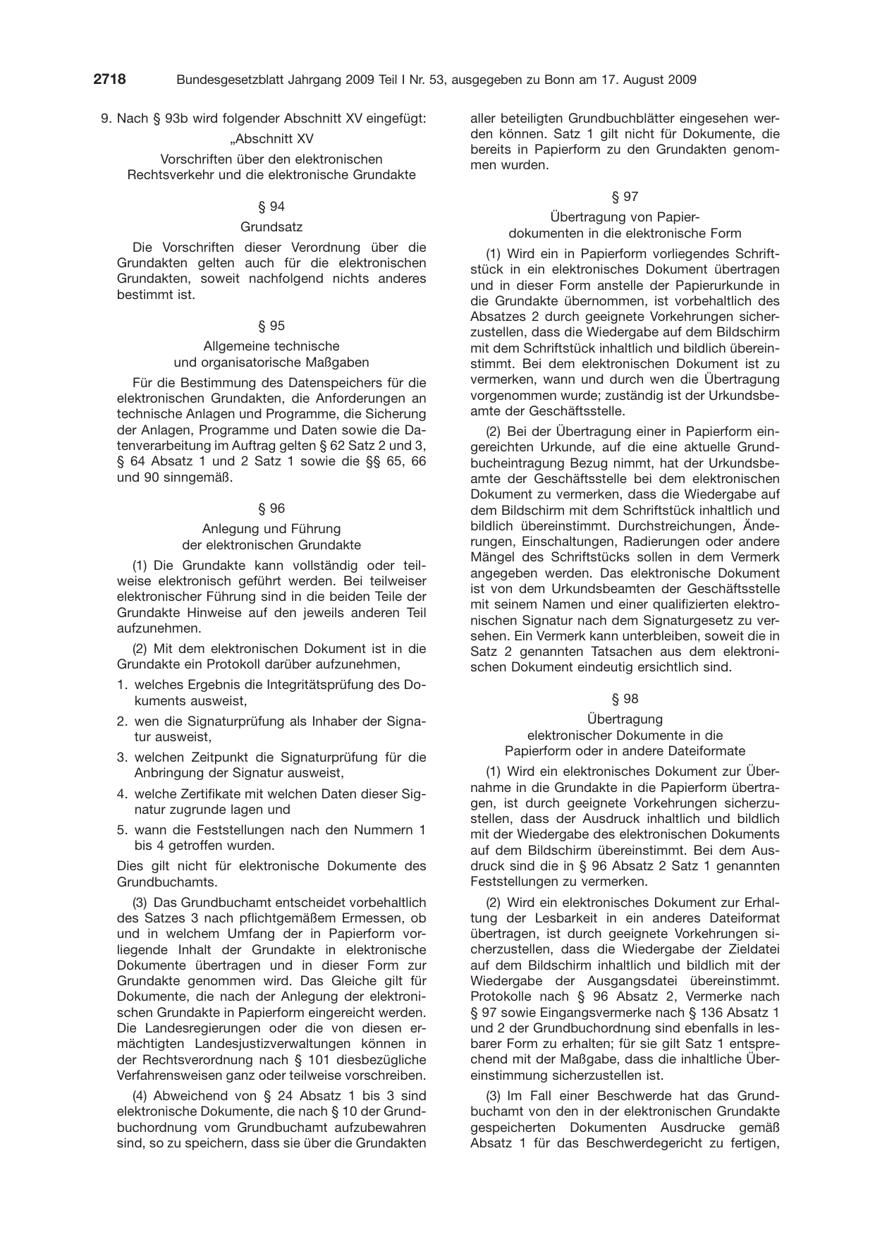 BGBl. 2009, Seite 2718 — Originalseite als Abbildung