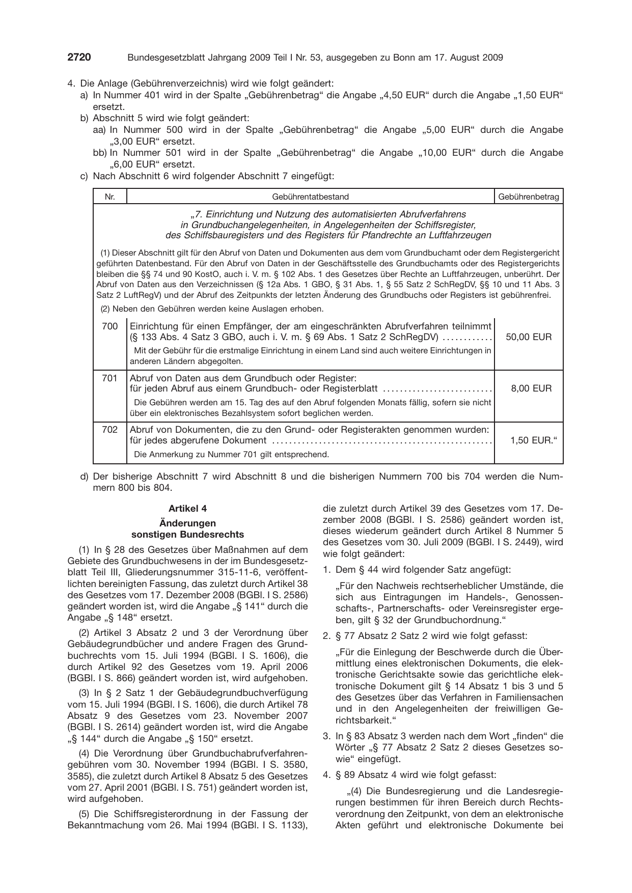 BGBl. 2009, Seite 2720 — Originalseite als Abbildung