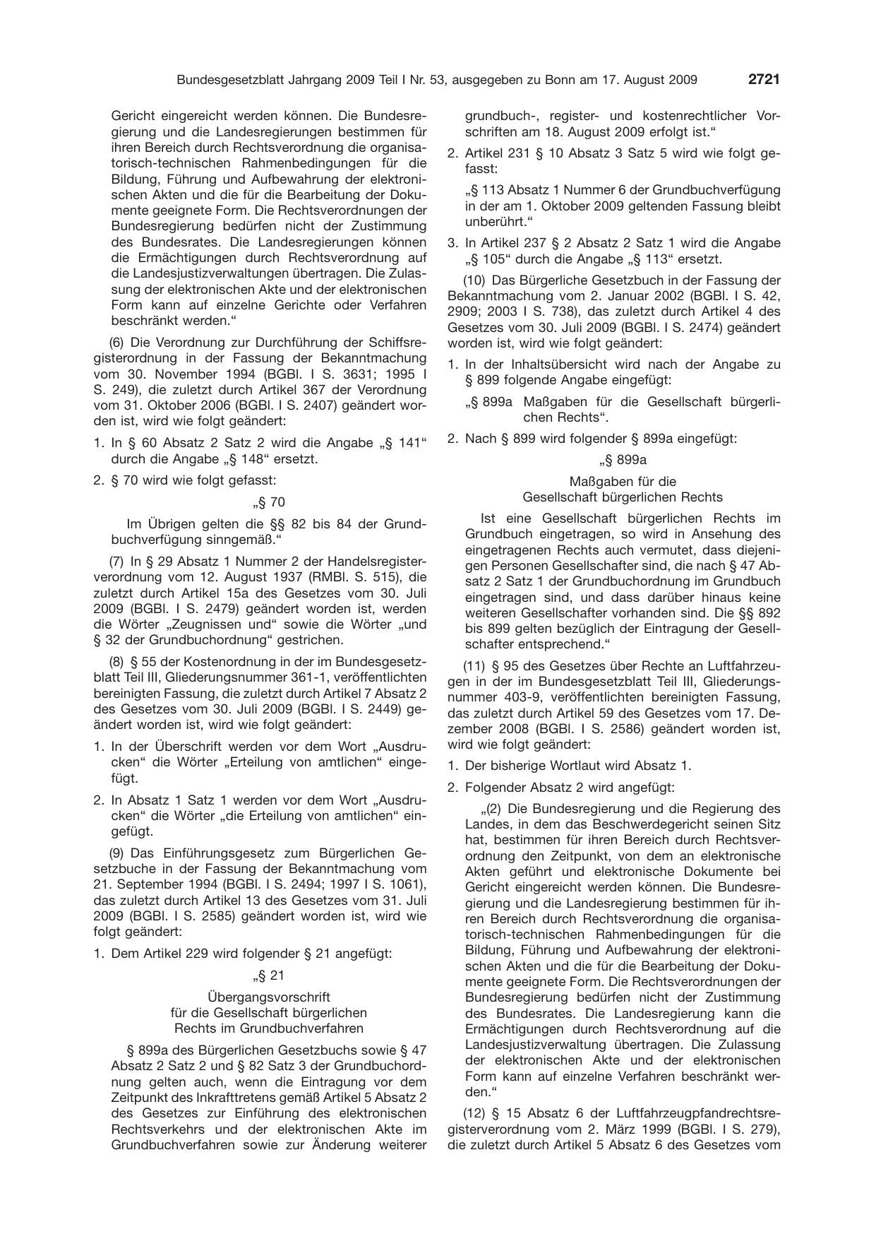 BGBl. 2009, Seite 2721 — Originalseite als Abbildung