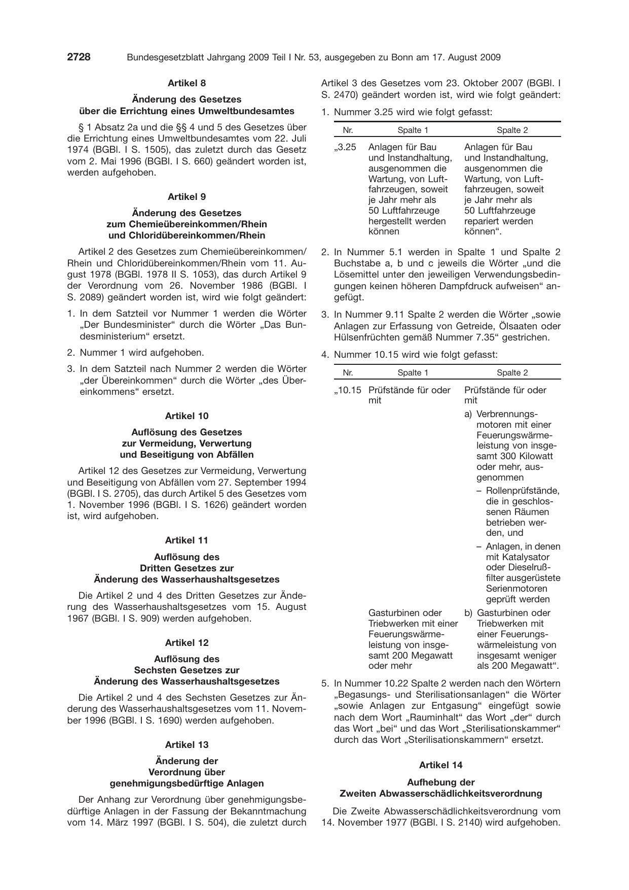 BGBl. 2009, Seite 2728 — Originalseite als Abbildung