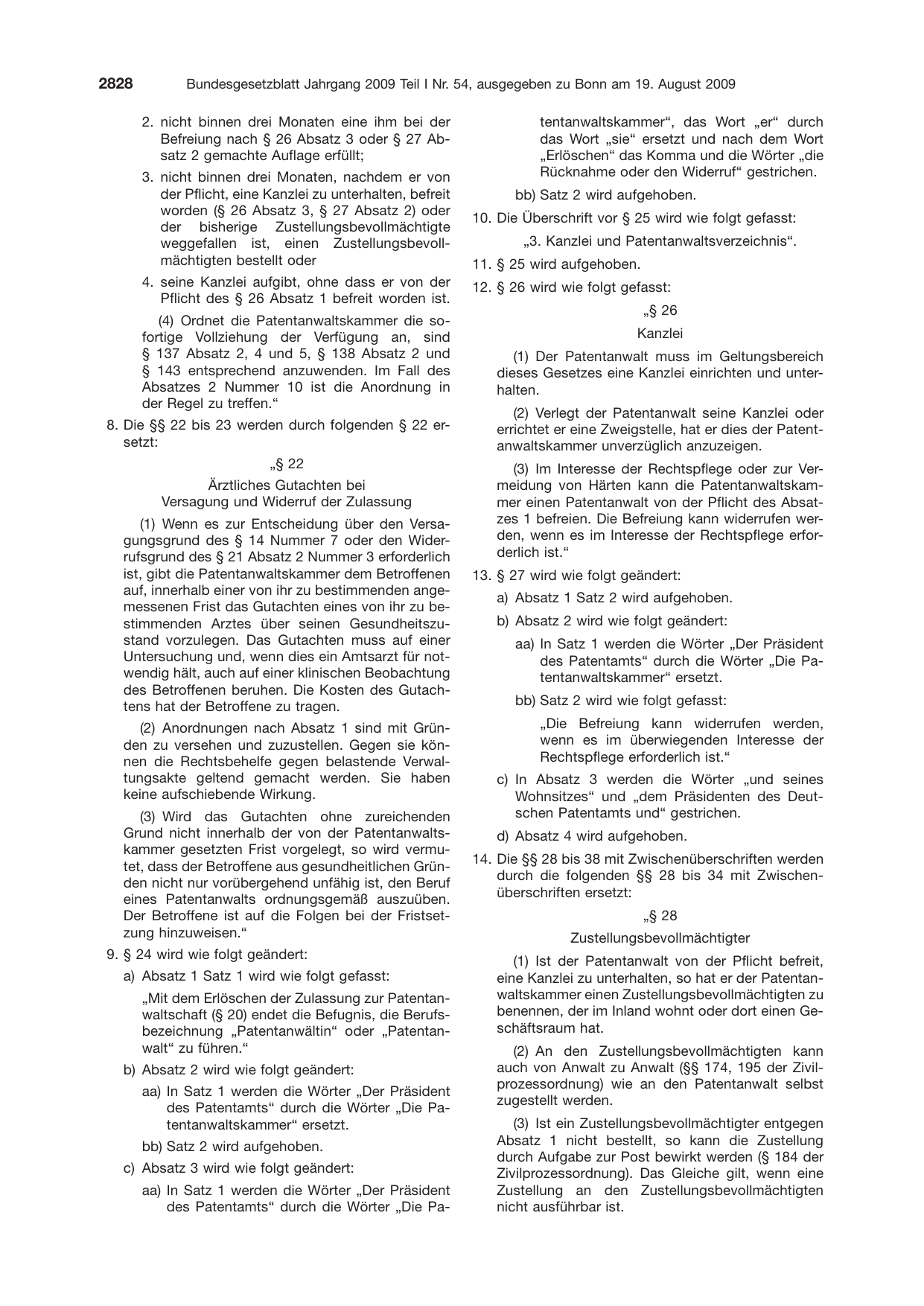 BGBl. 2009, Seite 2828 — Originalseite als Abbildung