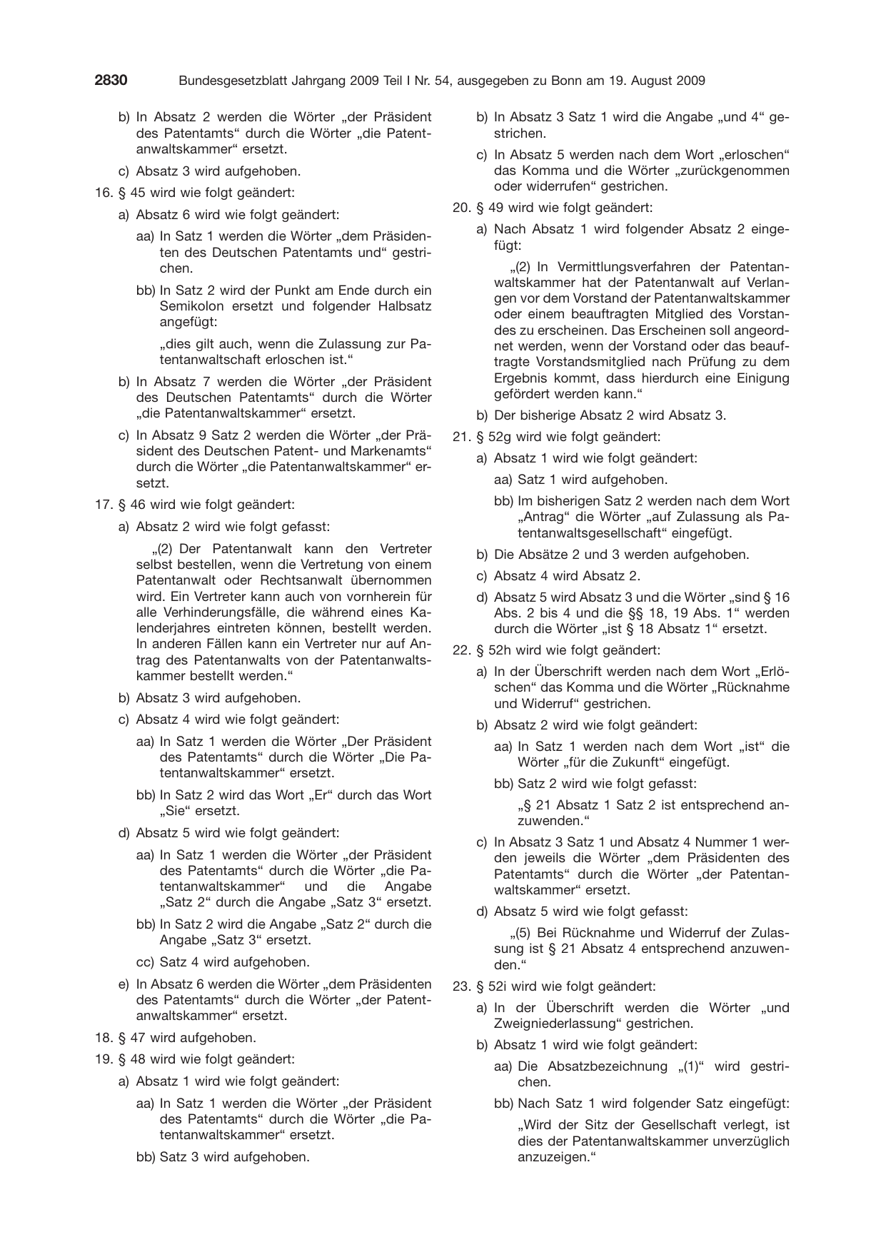 BGBl. 2009, Seite 2830 — Originalseite als Abbildung