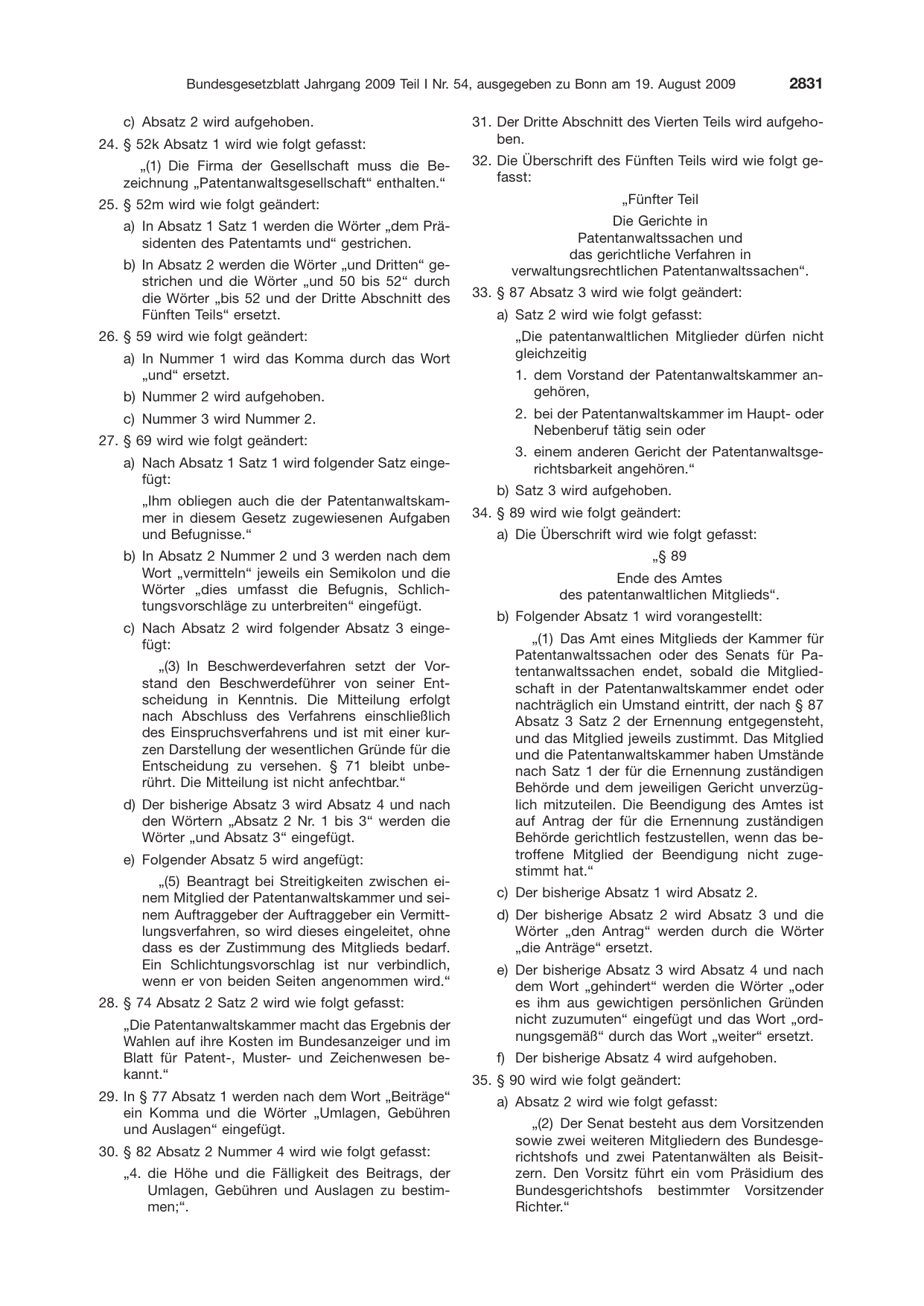 BGBl. 2009, Seite 2831 — Originalseite als Abbildung