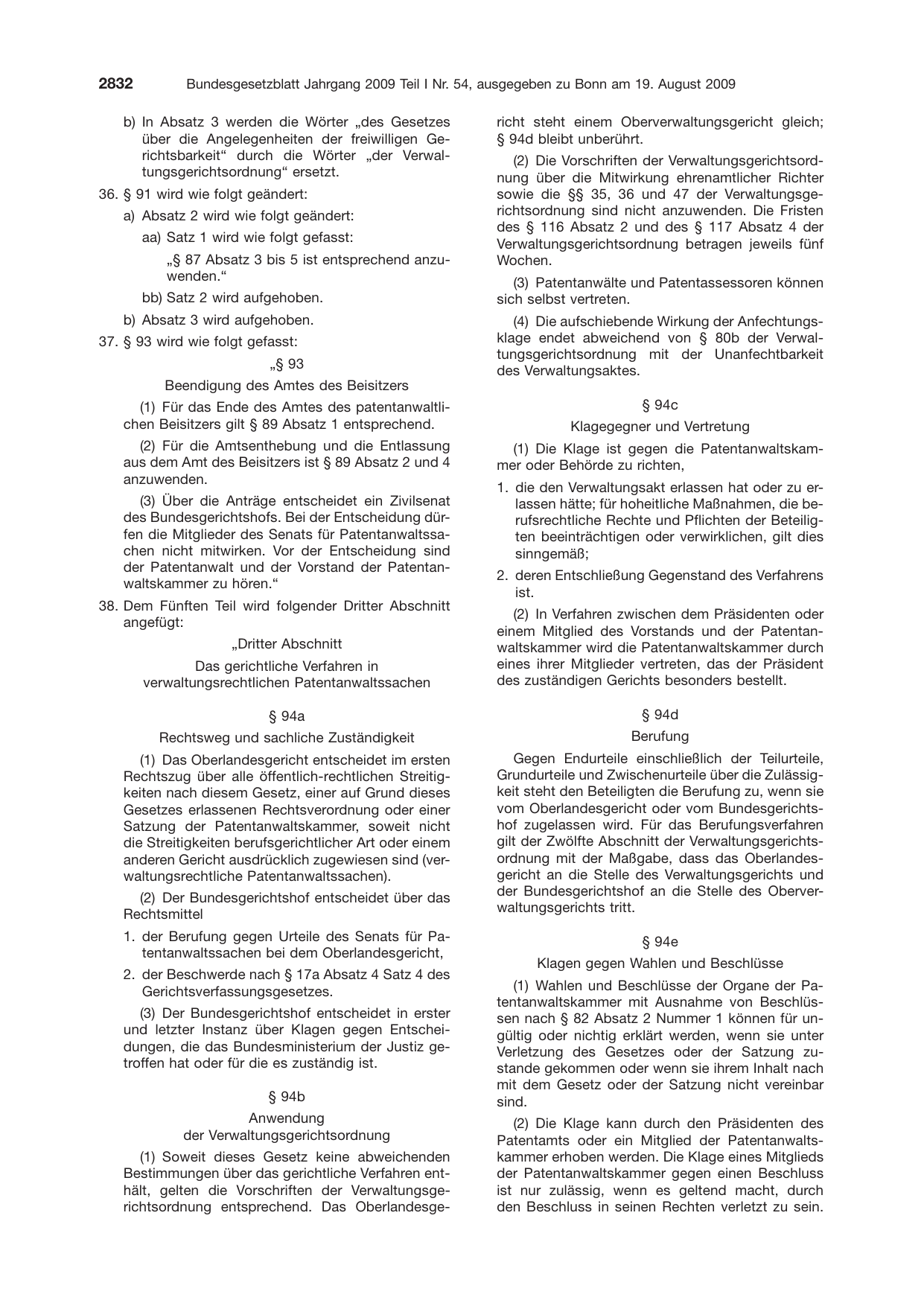 BGBl. 2009, Seite 2832 — Originalseite als Abbildung