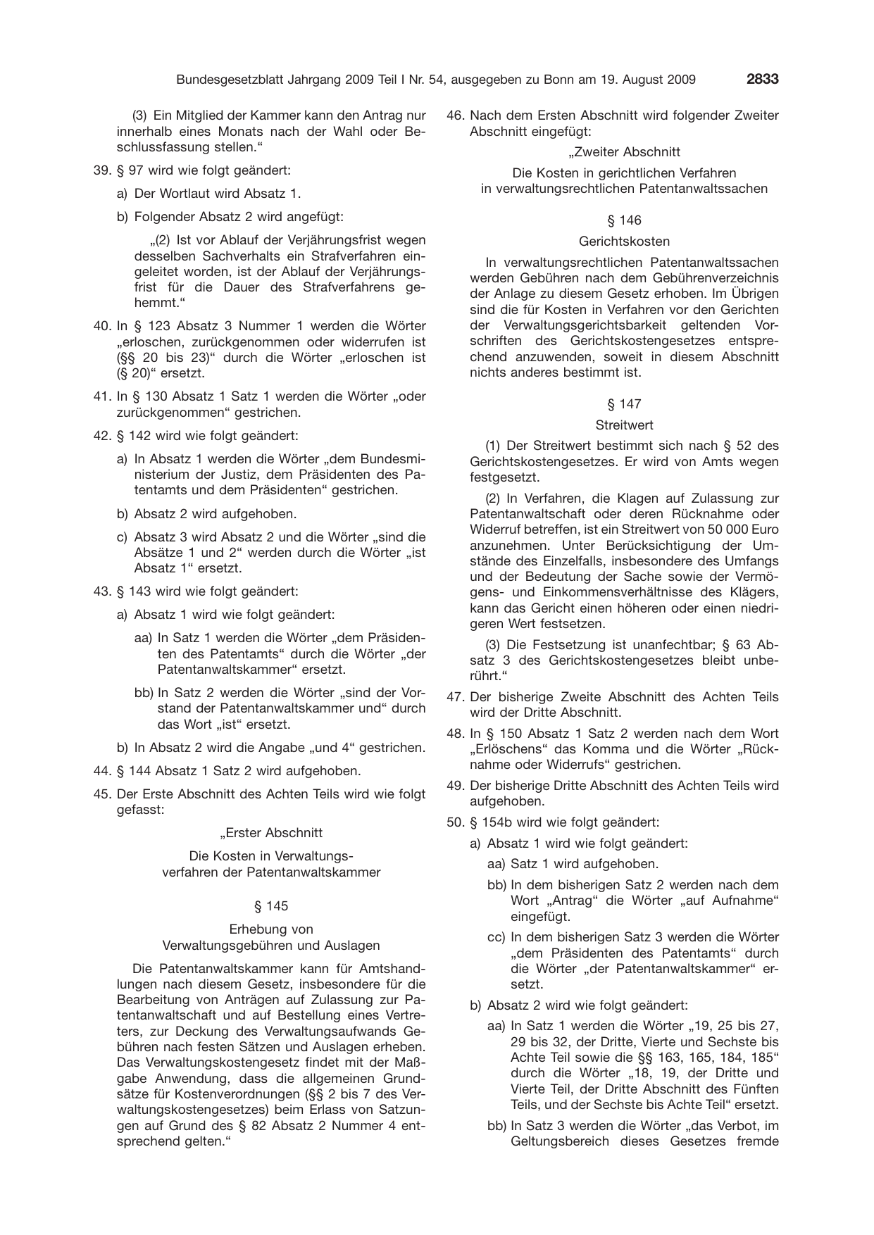 BGBl. 2009, Seite 2833 — Originalseite als Abbildung
