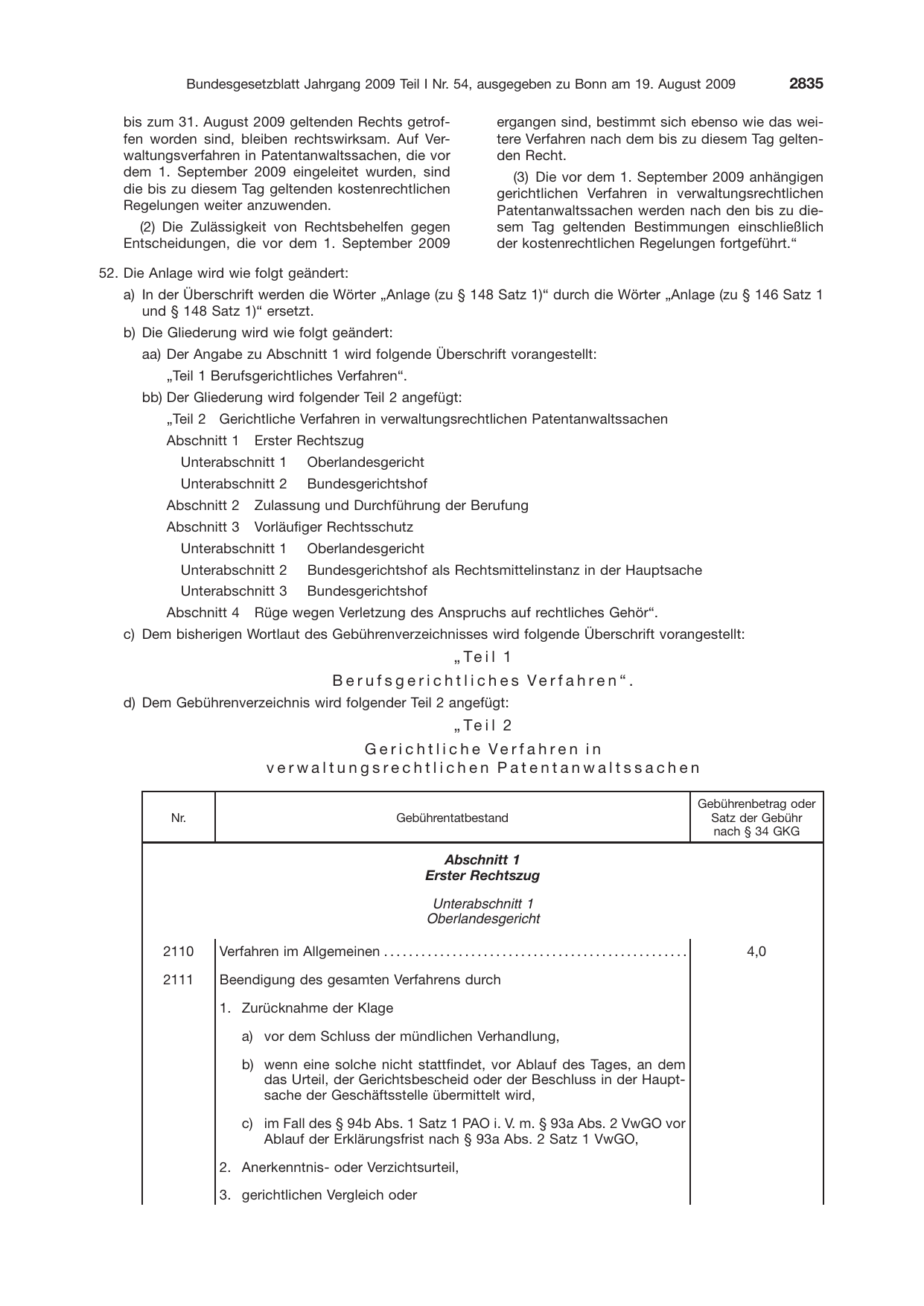 BGBl. 2009, Seite 2835 — Originalseite als Abbildung