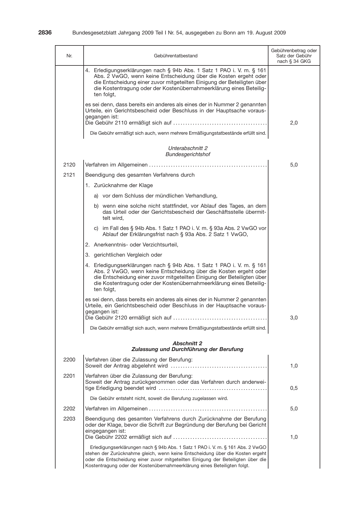 BGBl. 2009, Seite 2836 — Originalseite als Abbildung